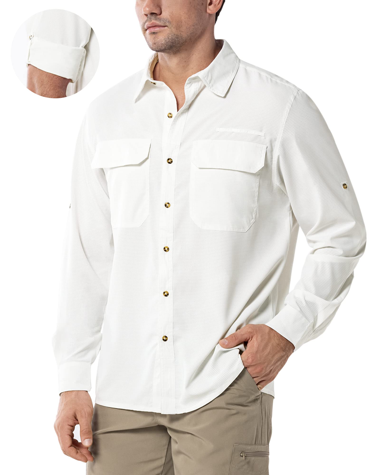33,000ft 33,000ft Men's Long Sleeve Shirts UV Protection Safari Shirts Button-Down Shirt Breathable Wicking Quick Drying Outdoor Shirts with Pockets for Hiking Fishing Golfing