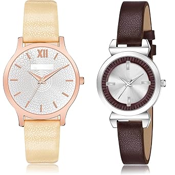 TIMENTER Fancy Embossed Designer dial and Simple Casual Analog Silver Color Dial Girls Watch - GM342-GW19 (Pack of 2)