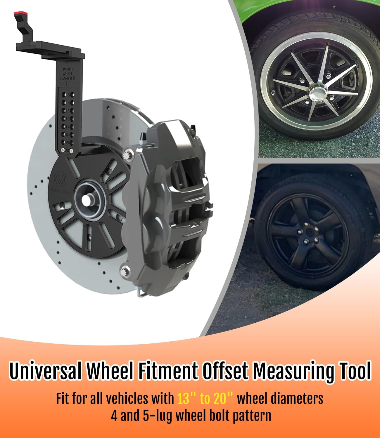 Alpha Rider Universal Wheel Fitment Tool Wheel Offset Tool Wheel Tool Car Wheel Offset Measuring Gauge Hub Tool Supports 13 to 20 Inch Wheel Diameters 4-Lug and 5-Lug Wheel Bolt Pattern (Plastic)