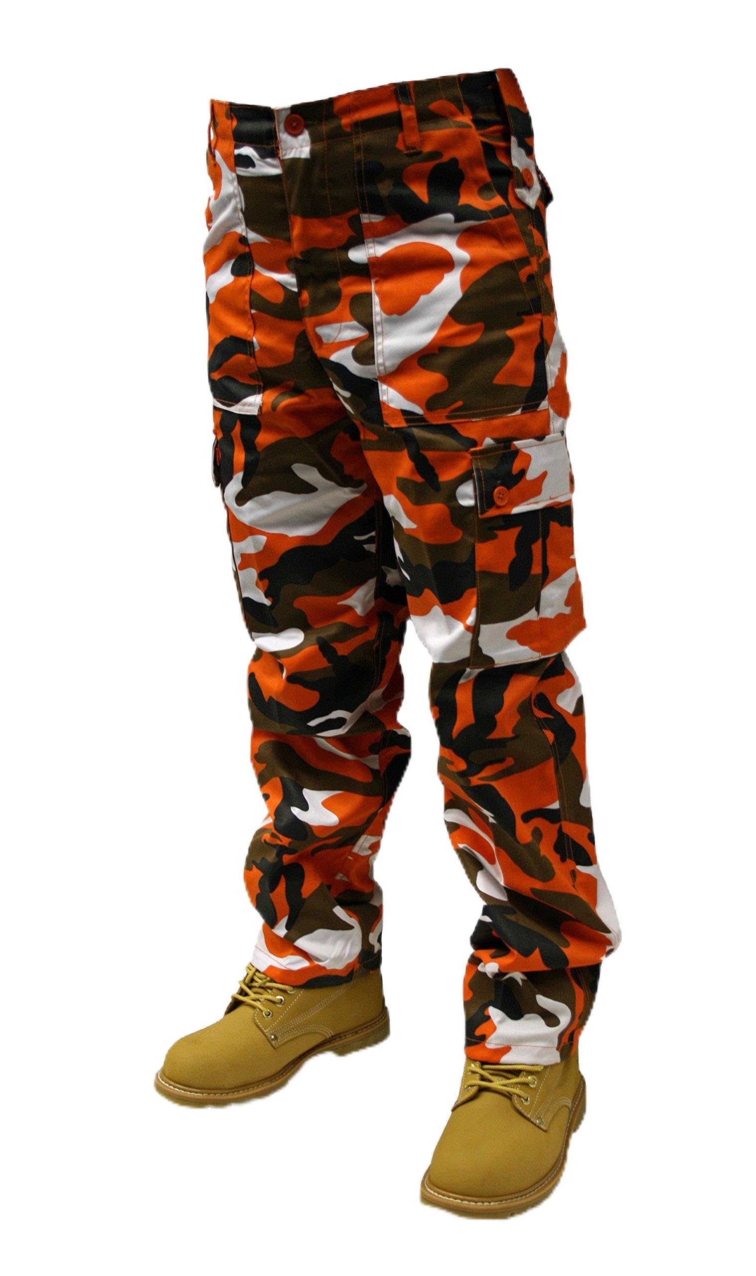 Urban Couture Clothing Unisex Orange Camo Adults Army Combats Trousers (36W 32L, )