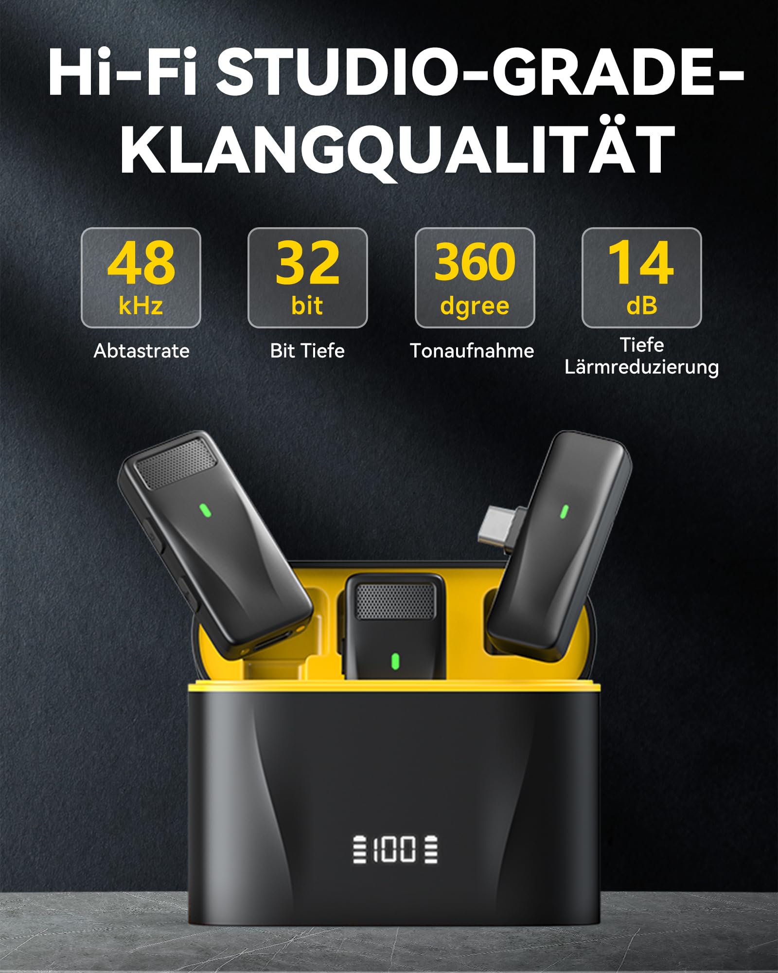 PILSAMS Microfono Lavalier Wireless, Mini Microfono per iPhone con Custodia di Ricarica -Set di 2, 48khz 32bit, 100ft- Microfono Wireless, Microfono Portatile per Vlogging Video Podcast Registrazione