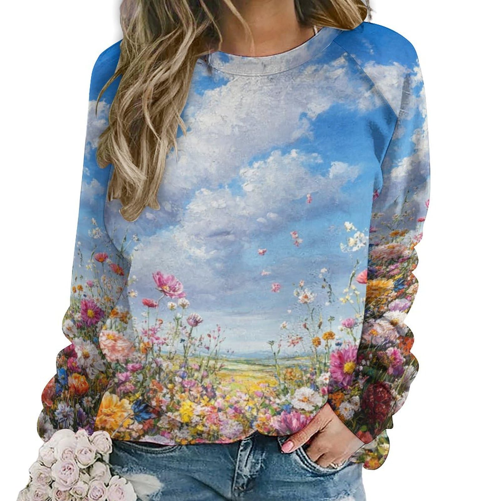domirica Sweatshirts for Women Floral Printed Long Sleeve Pullover Crewneck Oversized Trendy 2024 Fall Fashion Outfits