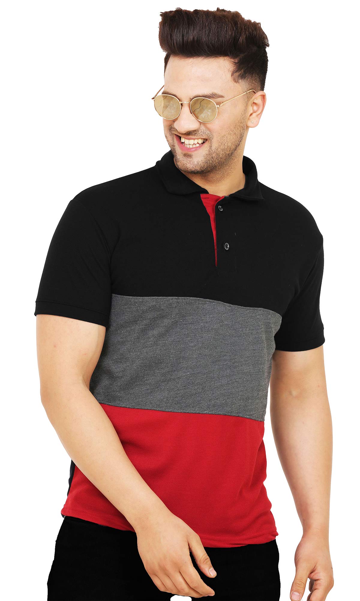 leotude Men's Regular Fit Half Sleeve Polo Tshirt (TSH_07_Black_P_Multicolor_2XL)-picture-20
