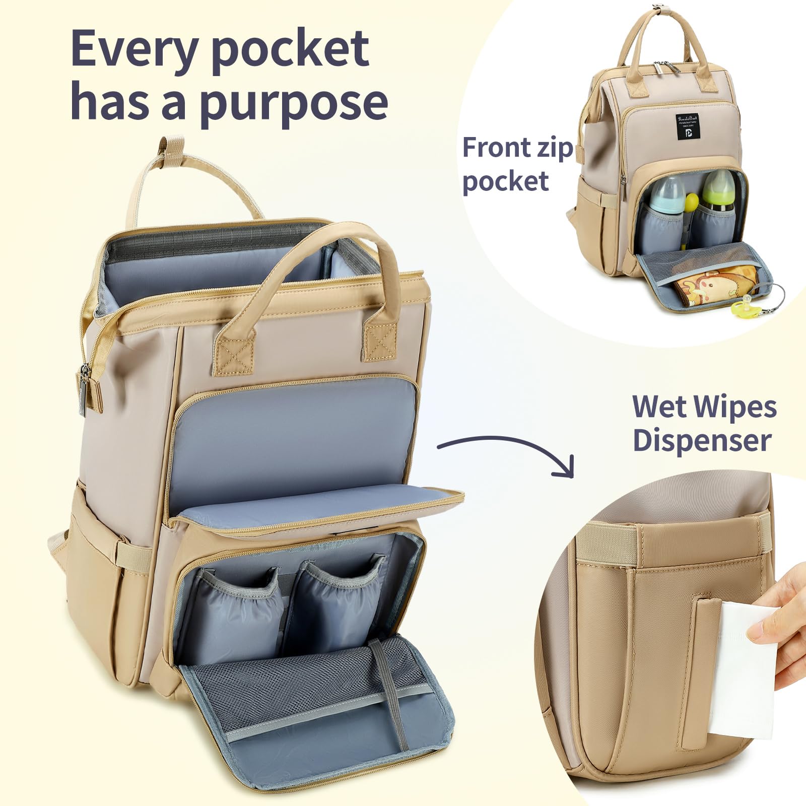 Pomelo Best Zaino Mamma Multifunzione Neonato Fasciatoio Bambino Impermeabile Borsa Stoffa Grande capacità con Materassino fasciatoio, 2 tasche isolanti bottiglia per Viaggiare