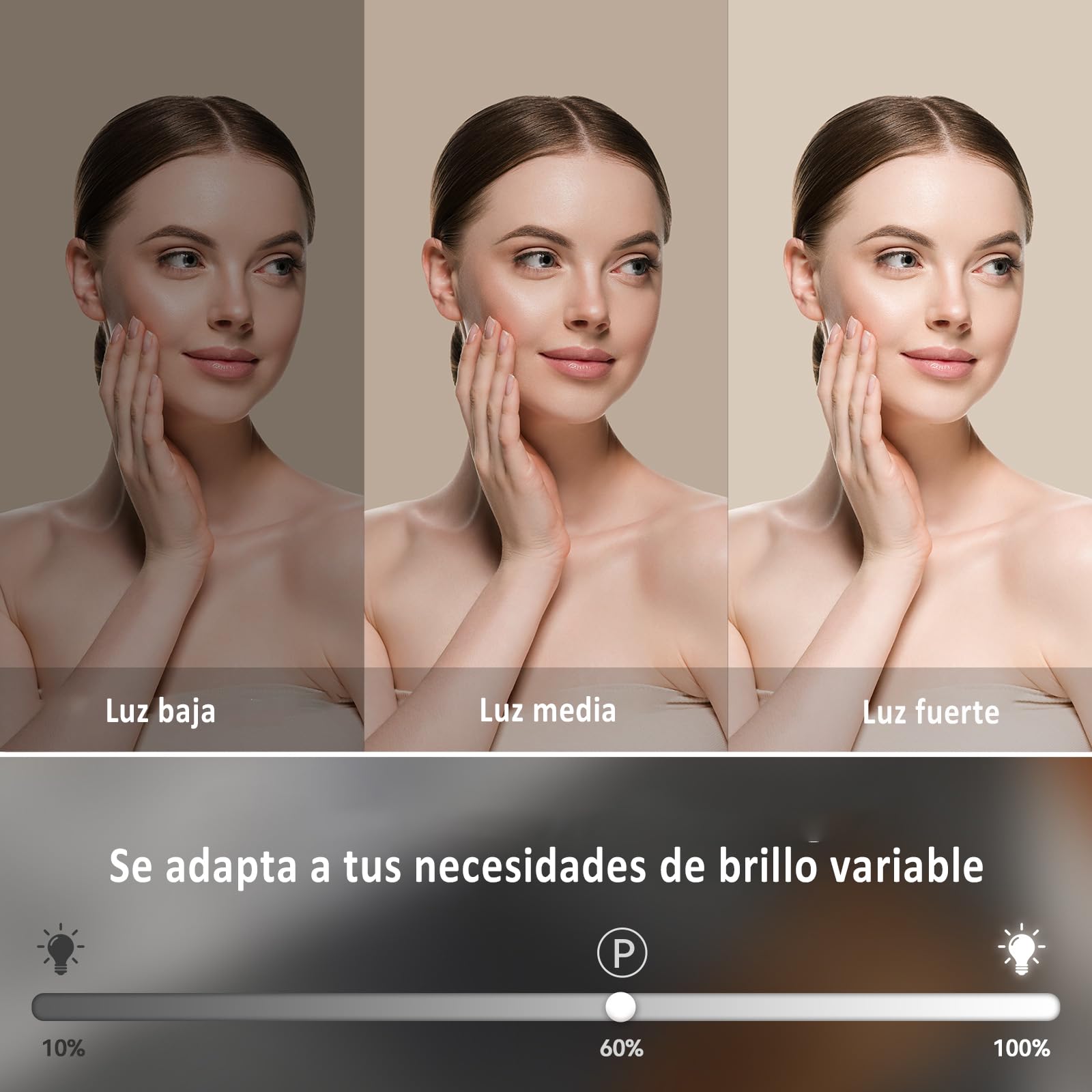 YU YUSING Hollywood Espejo Maquillaje con Luz 15 LED, 58x45 cm, 3 Modos Iluminación Regulables, Espejo Tocador, Controles Táctiles, USB, 10x, Espejos de Mesa Tocador Dormitorio, Esquinas Redondas