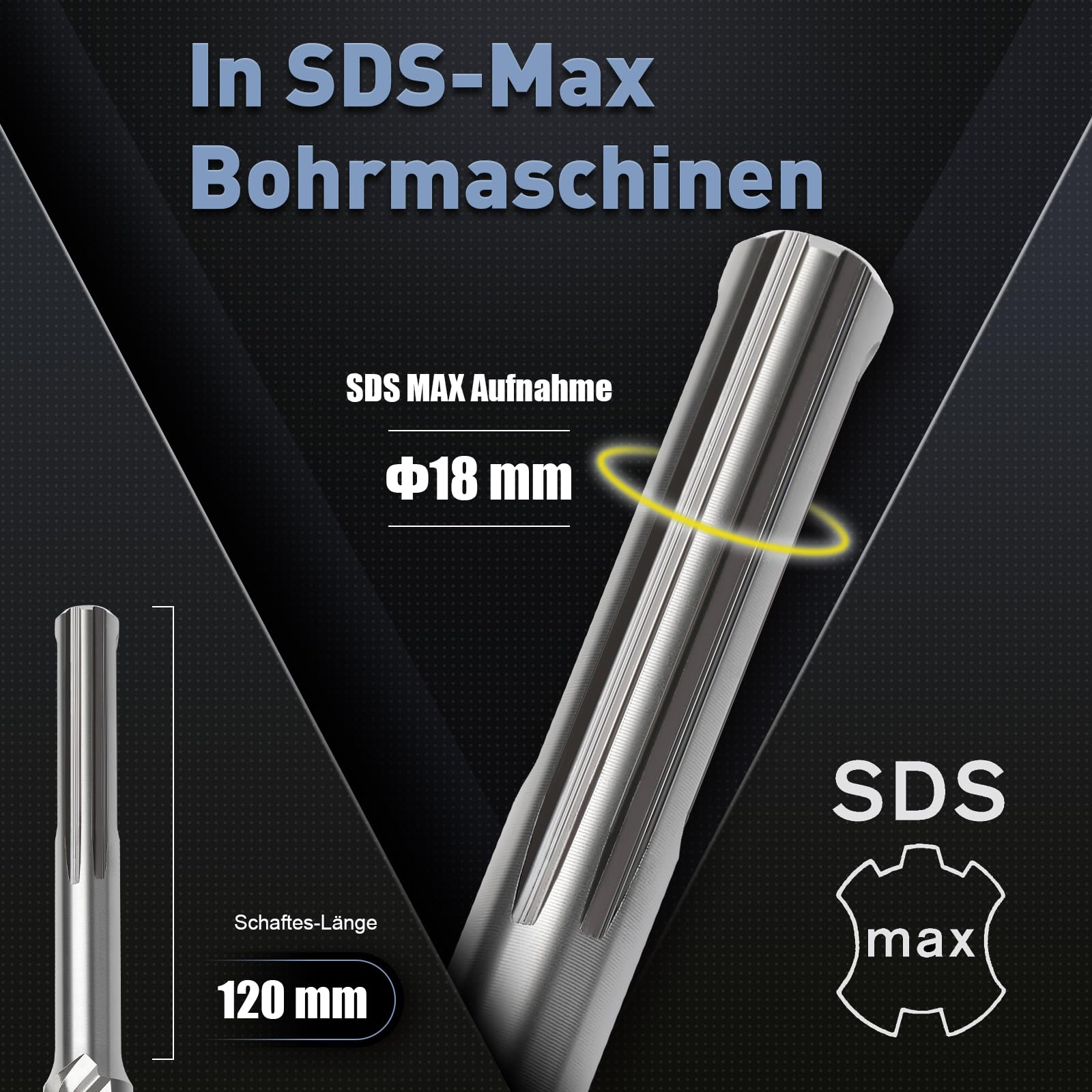 SDS Max - Broca para hormigón (18 x 340 mm, con 4 cortes de metal duro y doble hélice), para hormigón, piedra, piedra natural