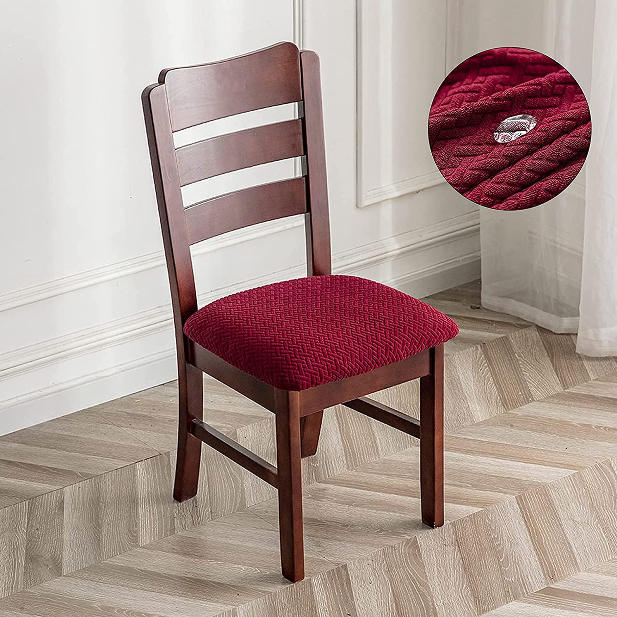 Eozakavod Housse de Chaise 4 Pièces Housse de Coussin de Chaise Housse de Salle à Manger,Démontable Housse Assise Chaise Elastique Jacquard Lavables pour Salle à Mange (Beige, 4 PCS)-B