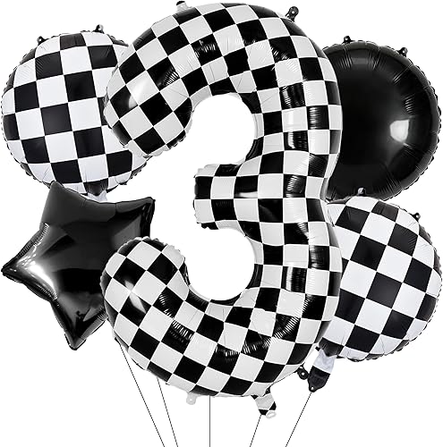 Miniatura 10 de Juego de decoraciones para fiestas de autos de carreras, incluye globos de semáforo, globos a cuadros, globos de estrella y banderín a cuadros.