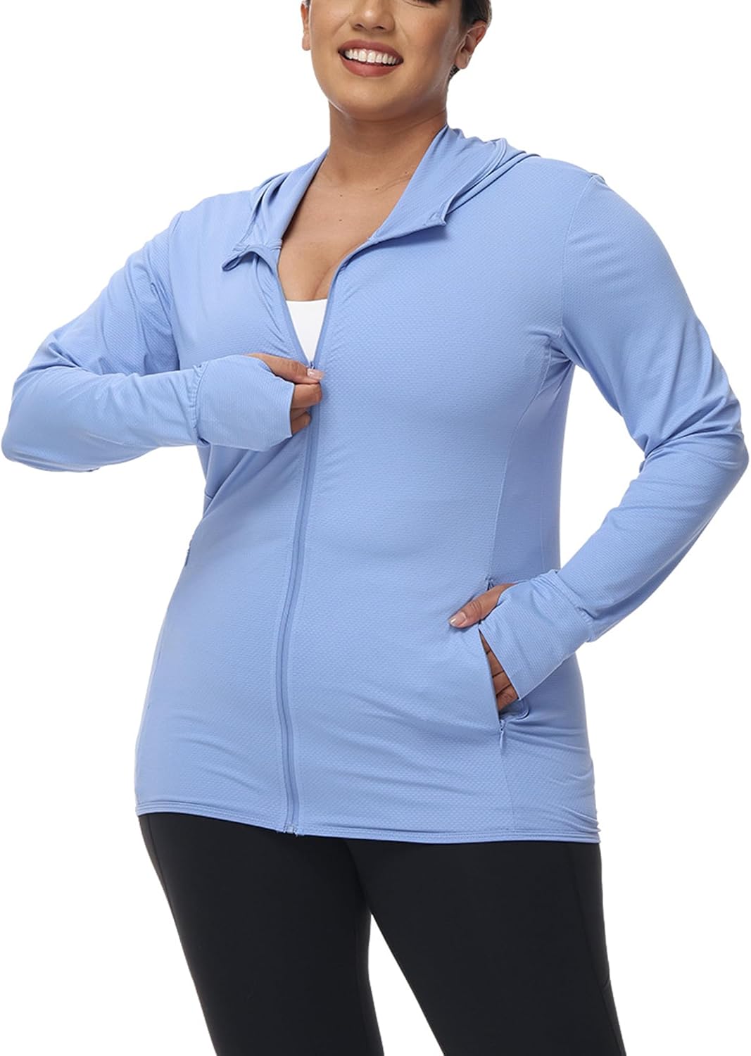 Women's Plus Size UPF 50+ Lightweight Athletic Hoodie Jacket Full Zip Long Sleeve Shirts Outdoor
