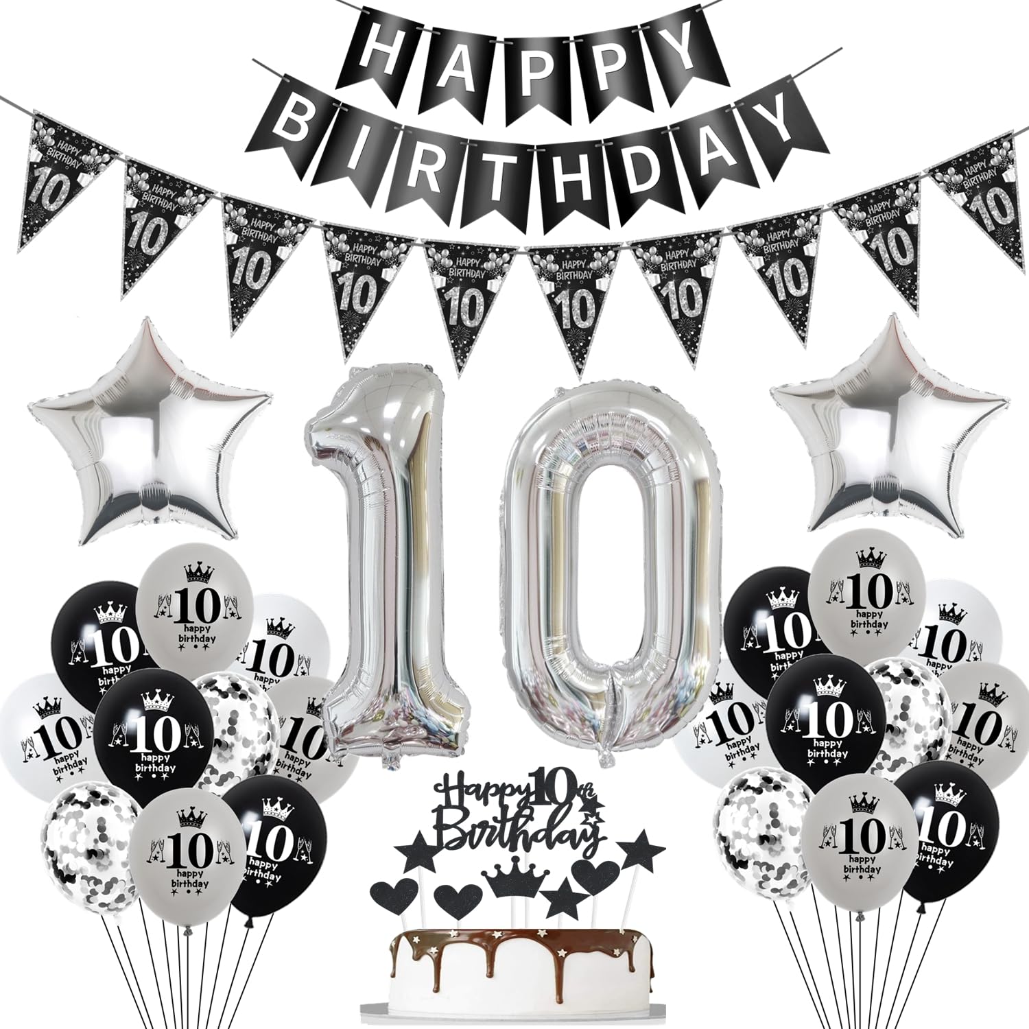 10. Geburtstag Deko-Set Olivgrün/Gold – 32-Zoll Zahlenballon, Banner, Girlanden, 26 Luftballons, Tortendeko & Mehr