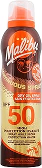 Malibu Sun SPF 10 Continuous Dry Oil Spray for Tanning with Shea Butter Extract, Moisturising Tanning Oil Mist, Water Resistant, 175ml
