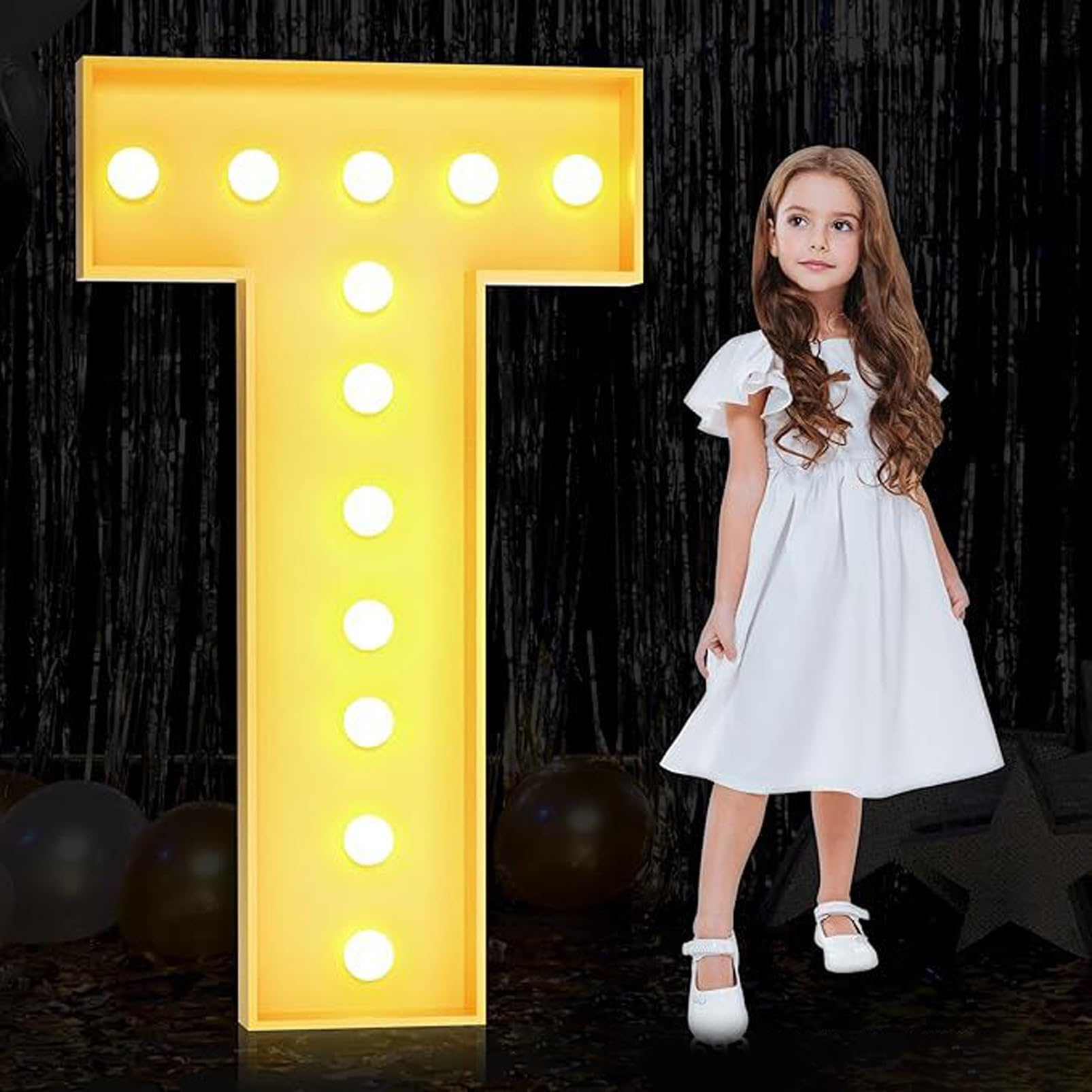 HYQFSAD 4ft Marquee Letter Lights Large LED Light up Letters for Party Decoration, Pre-Cut Thick Foam Board Mosaic Letter Kit with Light Bulbs for Wedding Party Home Bar Decor (Color : Letter T)