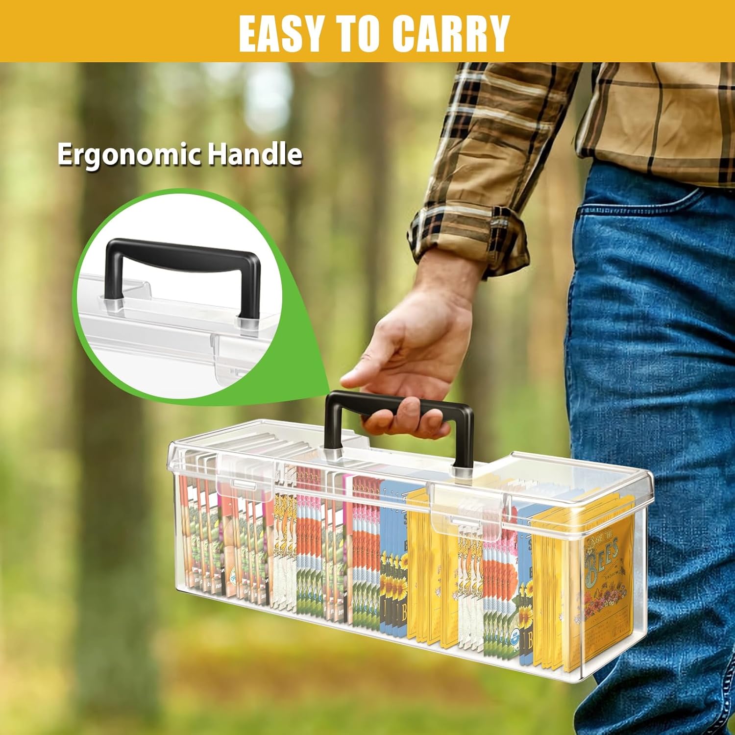 tutata Seed Packet Organizer Box Plastic Portable Seed Packet Storage Box, Seed Storage Organizer - Image 3