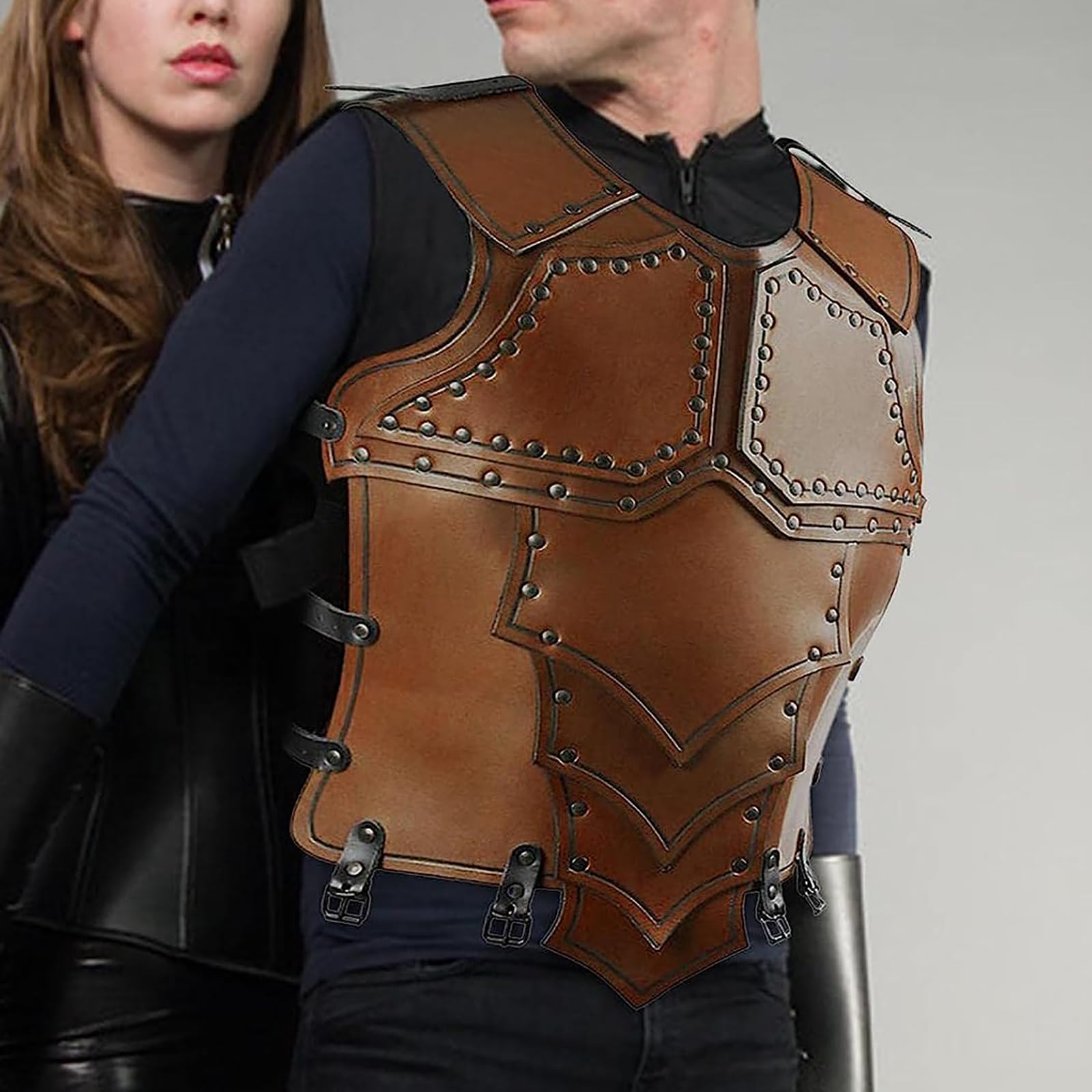 Medieval Style Vest Armor, Adjustable Chest Armor, Extraordinary Taste Of Punk and Medieval Warrior Temperament, for Men Equestrian Fencing Medieval Retro Warrior Costume