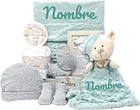 Velvet Unisex Personalized Baby Layette with Bubble Blanket, Dou Dou Attachment and First Place, Baby Shower Gift, Green