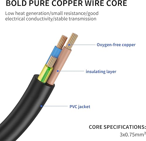 Miniatura 3 de C14 a C5 Y Splitter Power Plug Cord YACSEJAO 10A/250V IEC 320 C14 macho a 2* C5 hembra Cable divisor de alimentación para portátil (1 pie/11.8 in)
