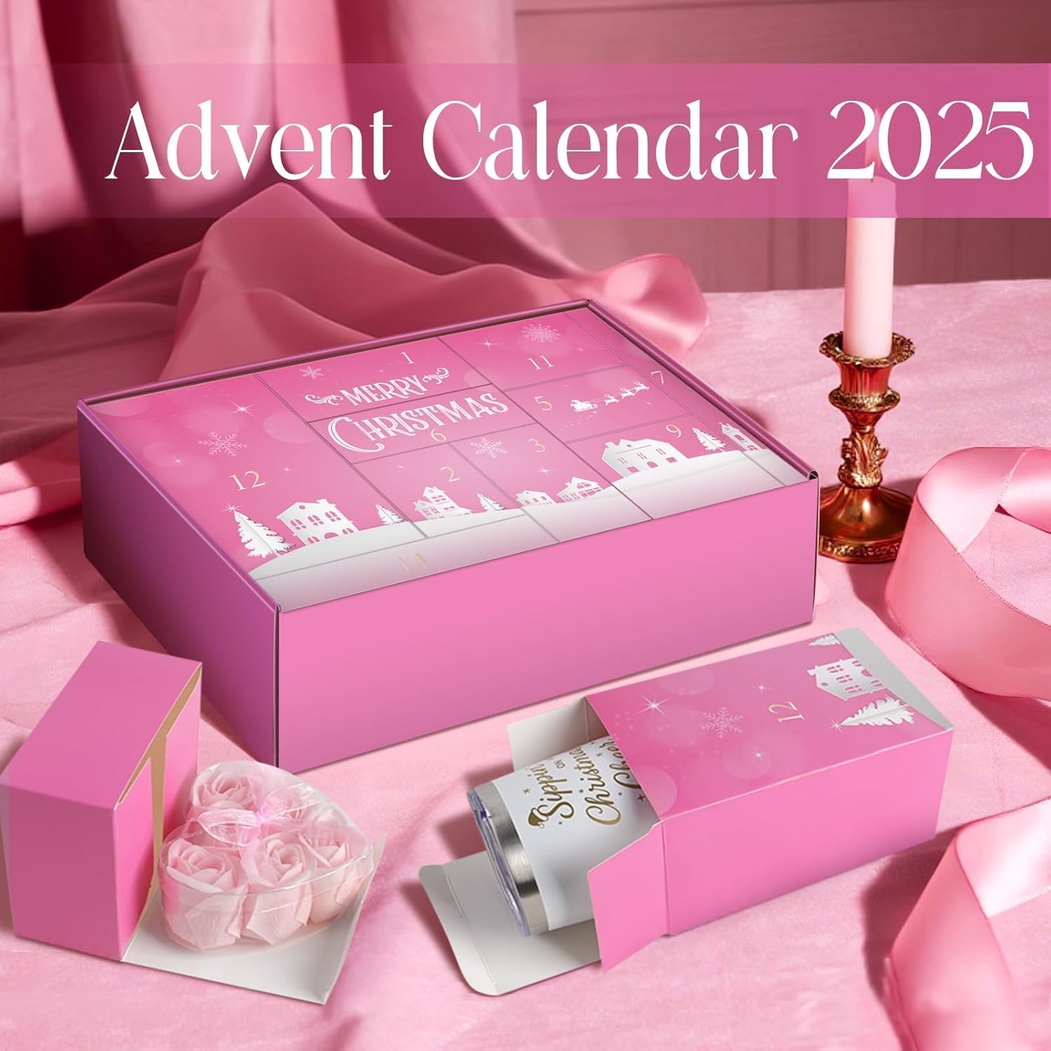 Spa Advent Calendar 2025 Adult Women Teen Girls - Christmas Bath Advent Calendar for Mom, Wife, Girlfriend, Sister, Her - Pink Spa Gifts Basket Set with Mugs, Bath Bomb, Shower Steamer, Candle & Relaxing GuaSha Tools - Image 7