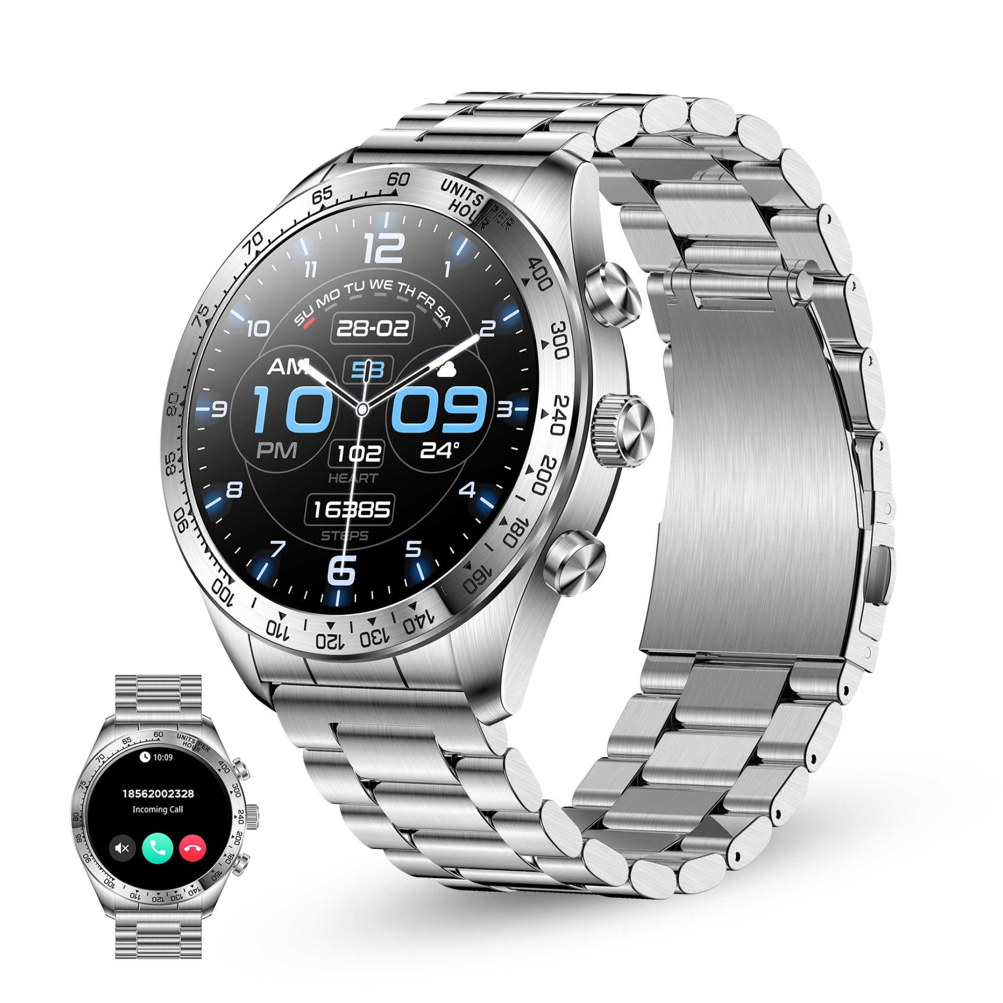 KSIX Elite Smartwatch Metálico, Pantalla AMOLED 1.43", Autonomía 7 días, IP67, +​100 Modos Deporte, Llamadas, Plateado