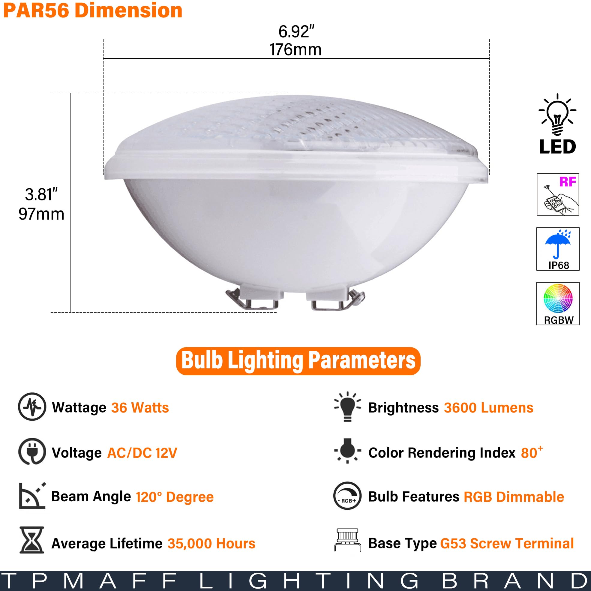 LED PAR56 RGBW Lampadina per Piscina Che Cambia Colore IP68 Faretto subacqueo a LED Impermeabile Lampadina a Bassa Tensione 12V per Giardino Piscina paesaggistica (con Telecomando)