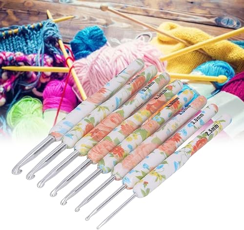 Miniatura 2 de Juego de 8 agujas de ganchillo coloridas para ganchillo, ganchos de ganchillo ergonómicos para tejedores para coser (flor pequeña amarilla), 8 piezas