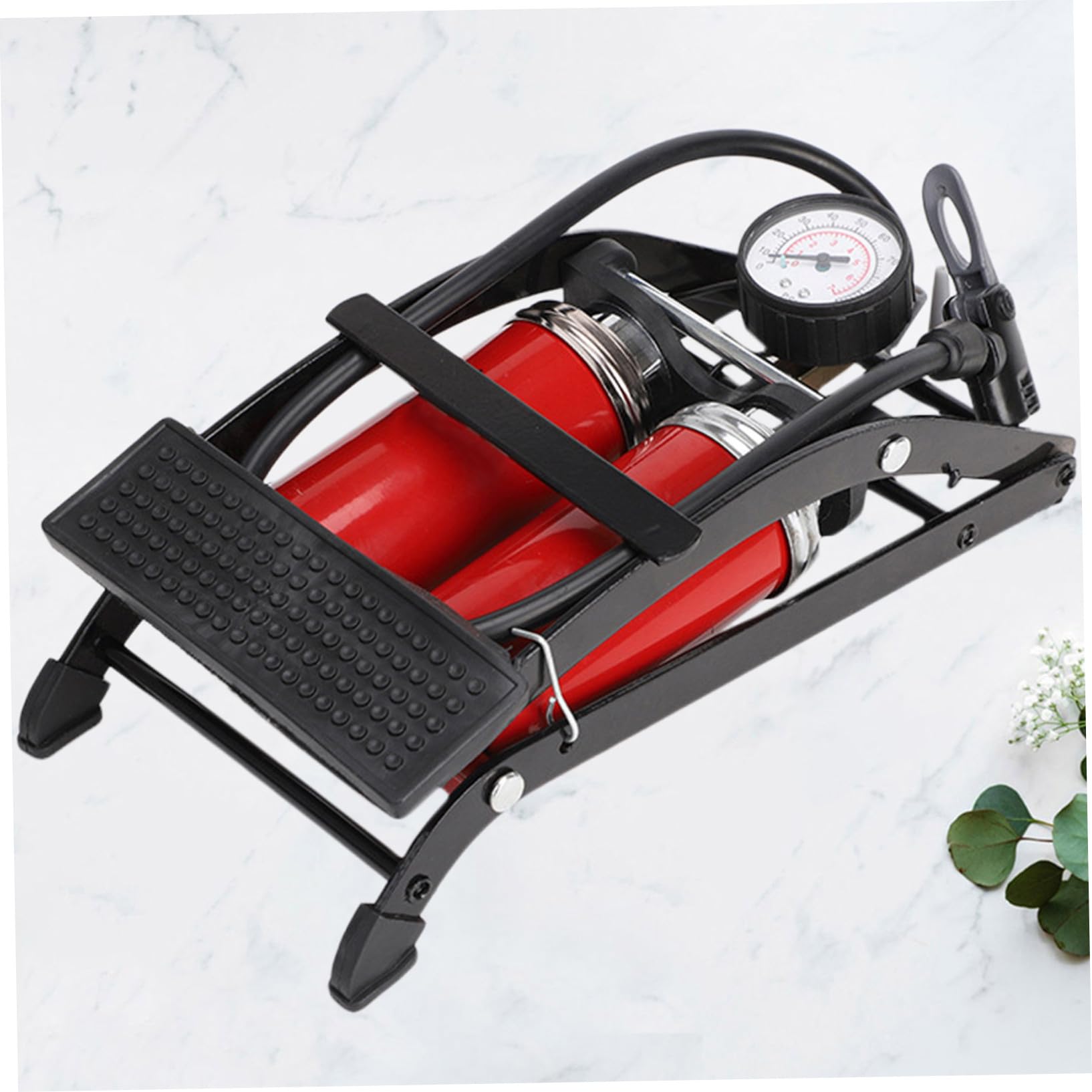 BESPORTBLE Hochdruck Fußpumpe aus Eisen mit Doppelrohr und Fußpedal für Fahrräder und Survival Kreise Tragbare Pedal Luftpumpe für Vielseitige Fahrradluftdruck Anwendungen Zufällige Farbe