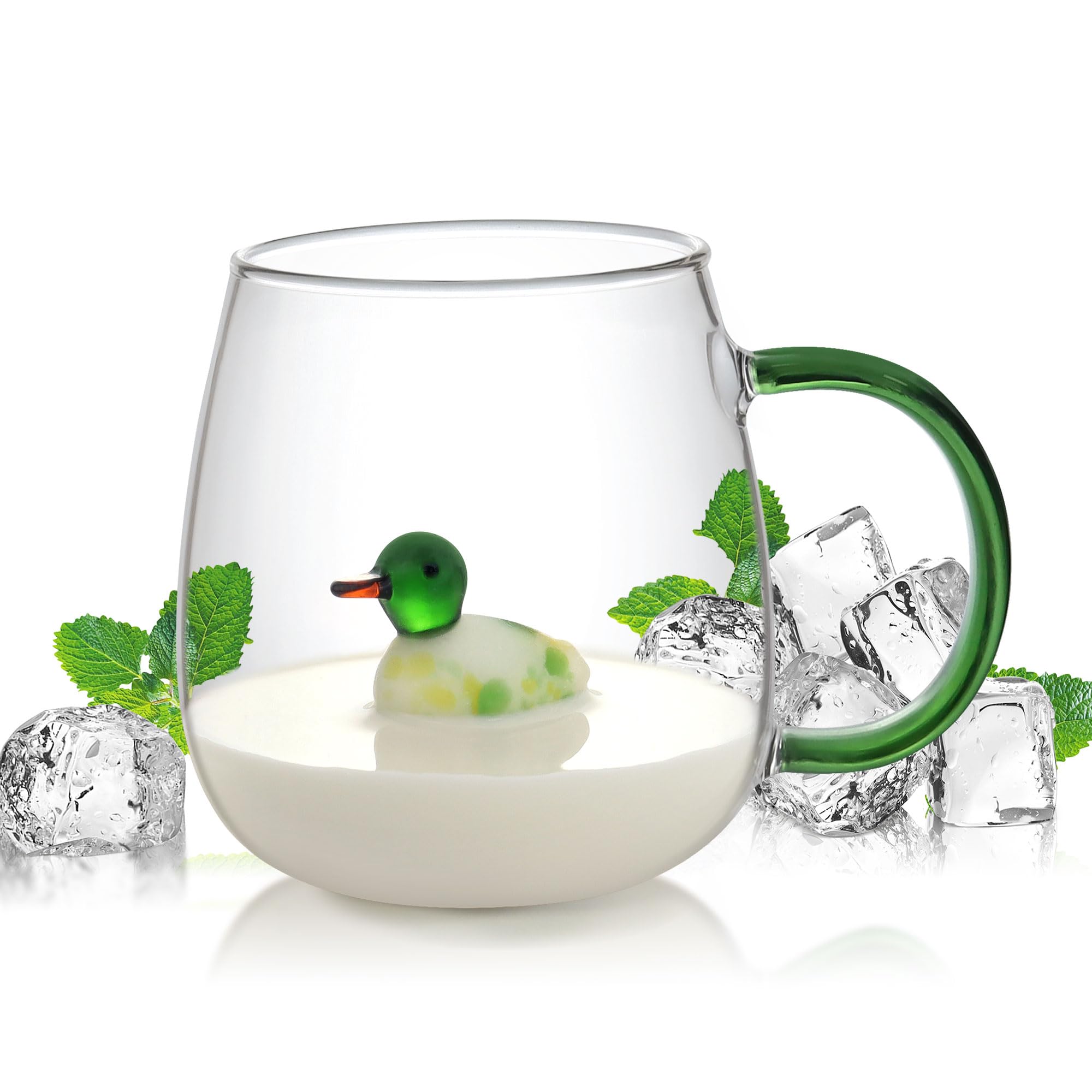 3D Animal Glass Coffee Mug, Handmade Cute Duck Inside 400ML with Handle, Heat Resistant Coffee Cup, Ideal for Coffee Tea Milk Juice Latte, Unique Gifts Duck Mug for Kids Women Men Birthday Ducks Gifts