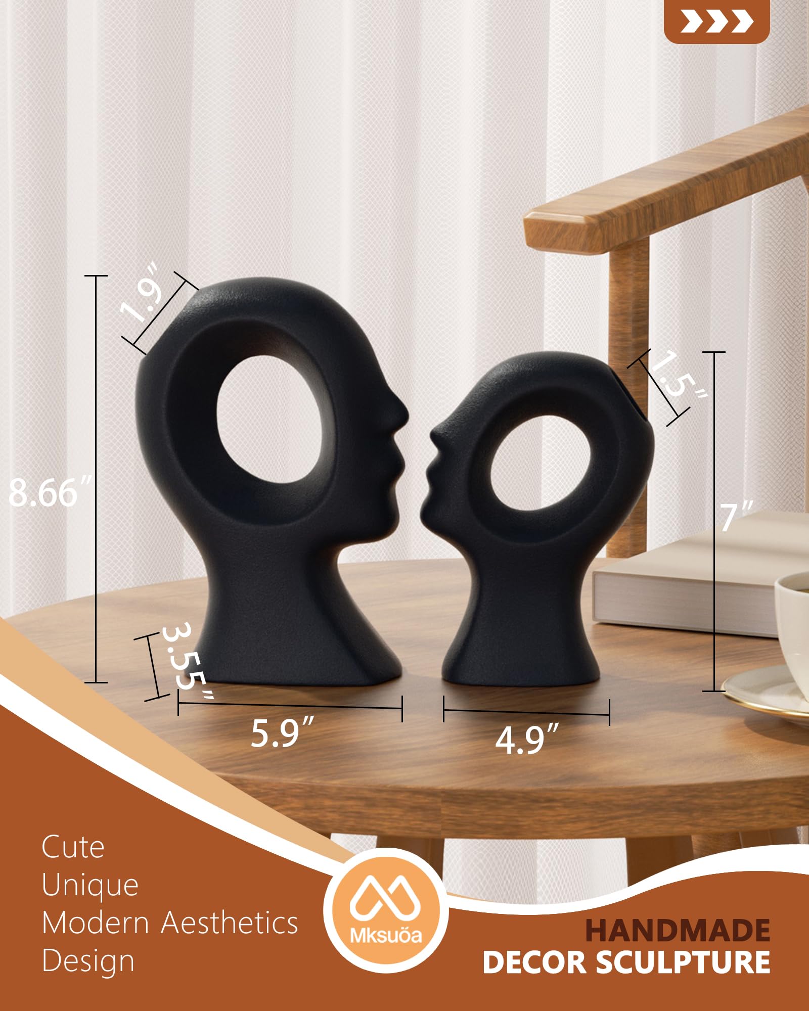 Zestaw 2 statuetek dla par, nowoczesny nordycki minimalizm, estetyczna dekoracja ceramiczna, wazony, dekoracja domu, na półkę, półkę, półkę, konsolę wejściową, prezenty ślubne dla par 2025 (czarne)