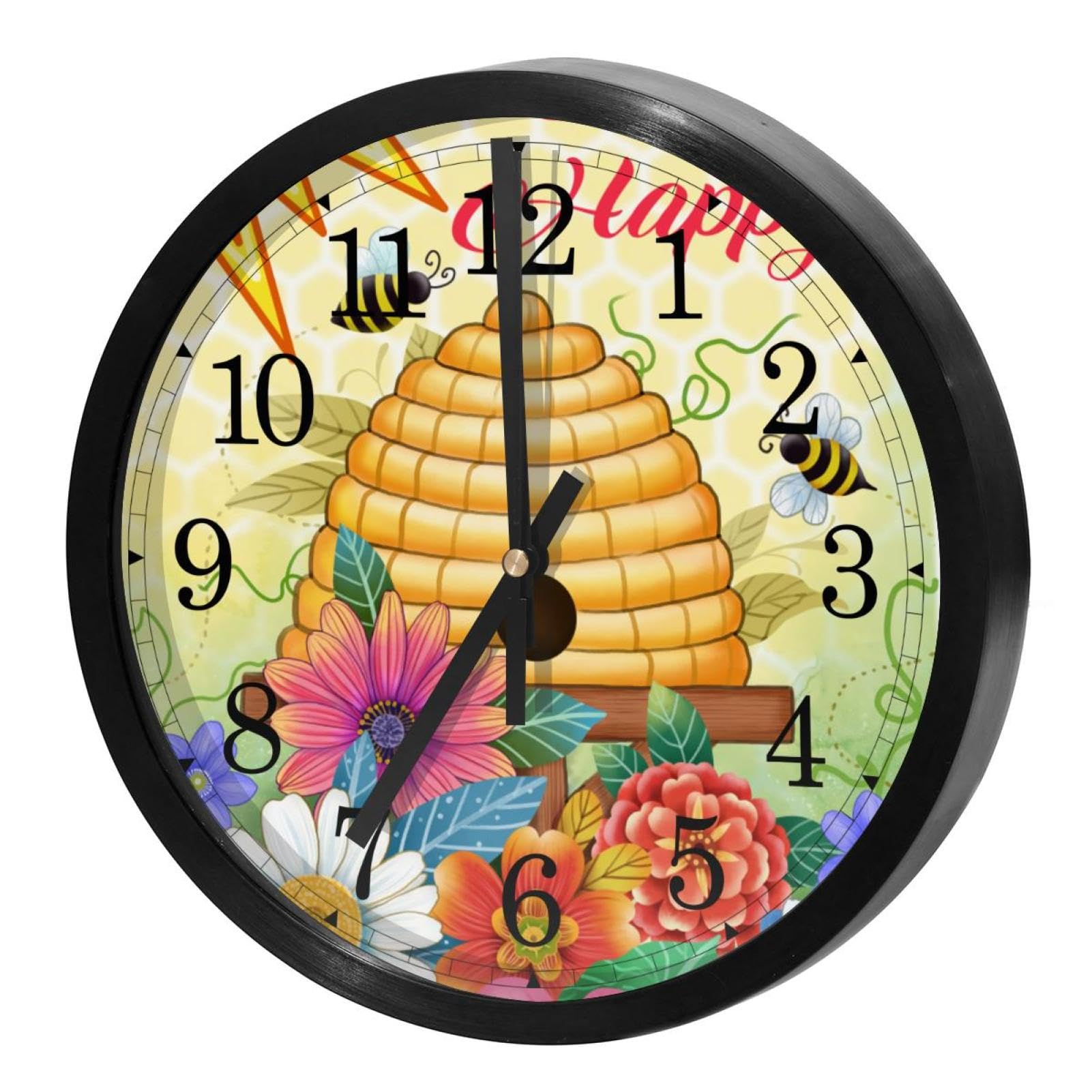 Horloge murale ronde pour bureau et école Happy Bee lisible et calme