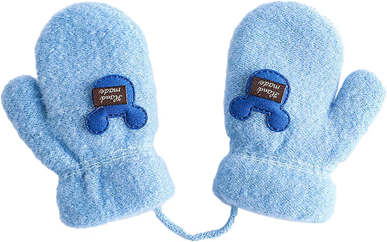 [QINTIAN] ベビーミトン グローブ 子供手袋 キッズニットグローブ 赤ちゃん 男の子 女の子 ミトン手袋 紐付く 2-5歳 あったか手袋 おしゃれ 可愛い 冬物 ボア付き 防寒 保温 通園 男女兼用