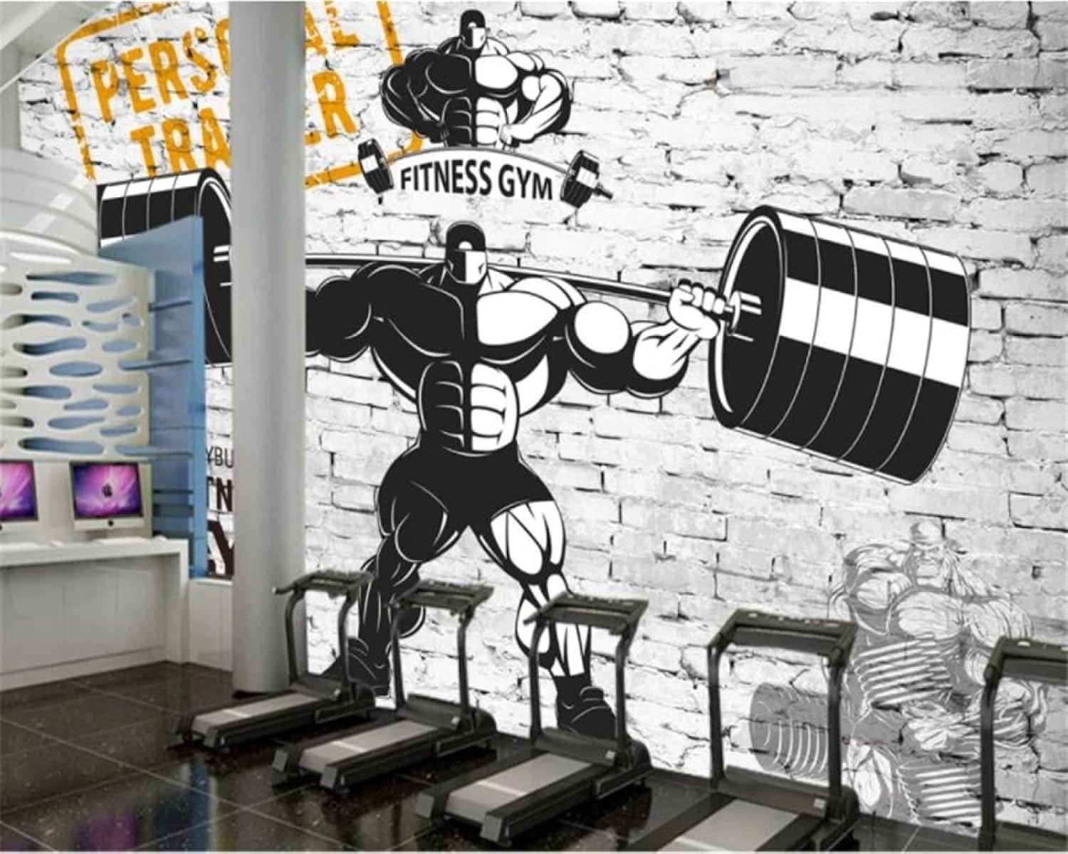 Papel Tapiz 3D Para Decoración De Gimnasio, Mural De Fondo De Levantamiento De Pesas Para Deportes Retro Nostálgico Pared Pintado Papel Tapiz 3D Decoración Dormitorio Sala Sofá Mural-250cm×170cm