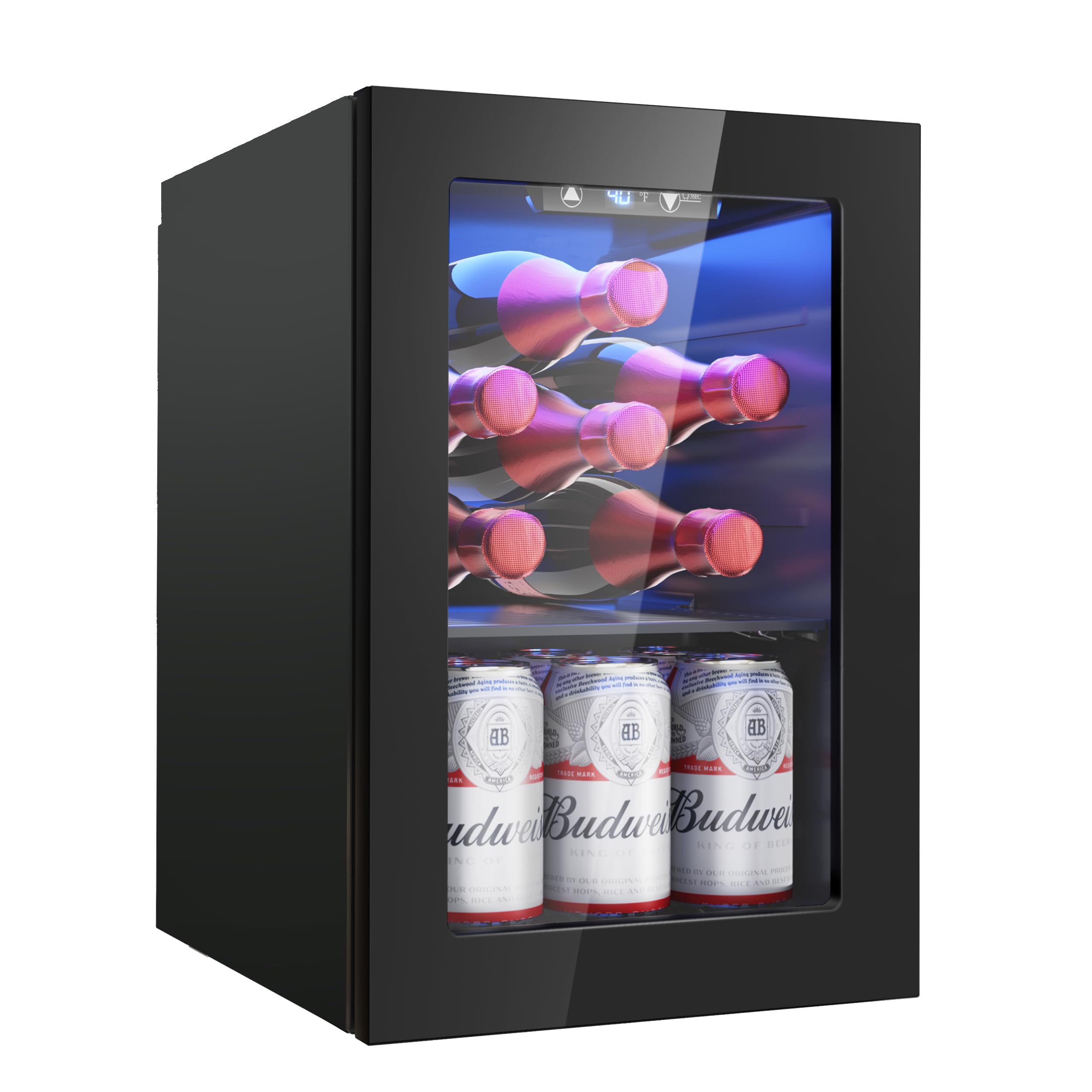 Icyglee 6 Bottles and 6 Cans Compact Beverage Refrigerator, Freestanding Mini Fridge with Temperature Control for Beer Wine, Under Counter Small Refrigerator Adjustable Shelve for Home and Bar