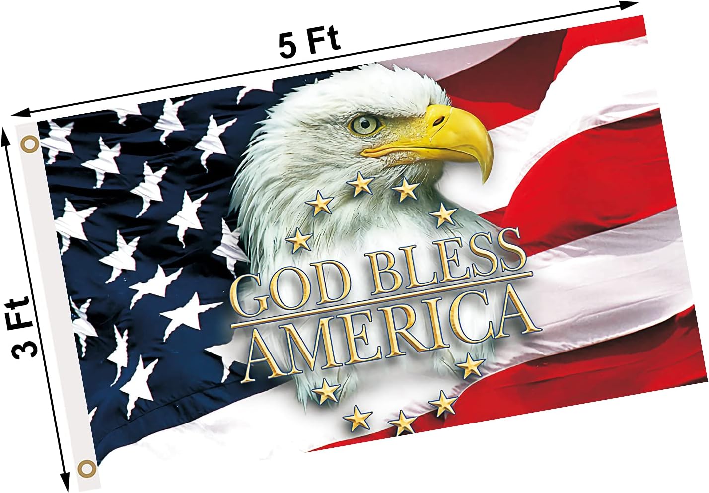 God Bless America Flag 3x5 Ft Outdoor, Double Sided American Eagle Flag With Brass Grommets, 3 Ply Rustic Bald Eagle With American Flag Outside, Unique Patriotic USA Military Flags Banner With UV