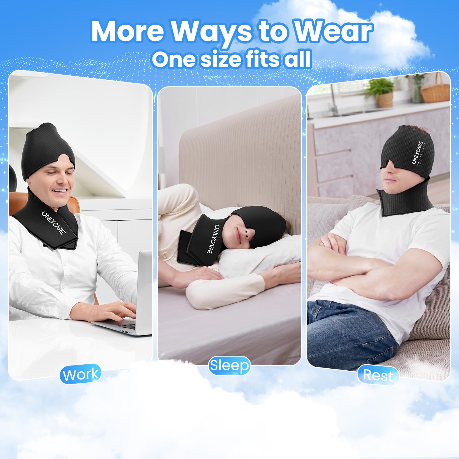 ONLYCARE Migraine Relief Cap, Headache Relief & Neck Ice Pack Wrap Gel Set — Amazon image 5