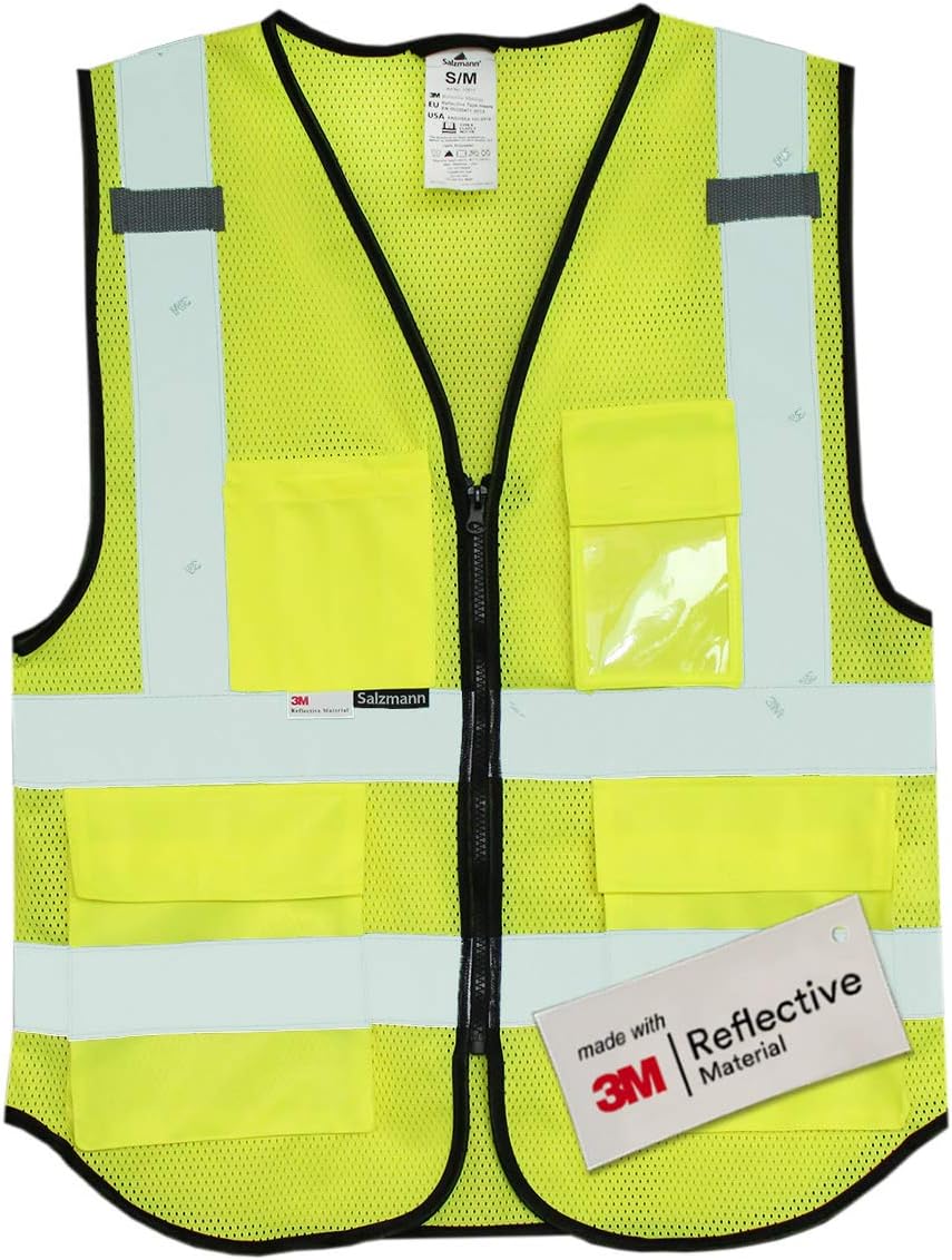 Salzmann Mesh Safety Vest | Hi Vis Multi Pocket Reflective Vest | 4 Colors – 5 Sizes | Made with 3M Reflective Material