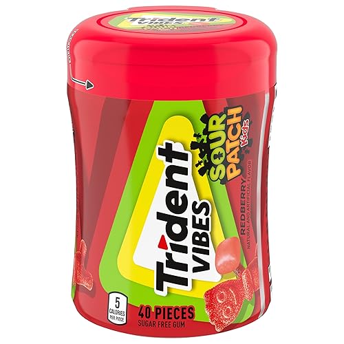 Trident Vibes SOUR PATCH KIDS Redberry - Goma de mascar sin azúcar, botella de 40 piezas