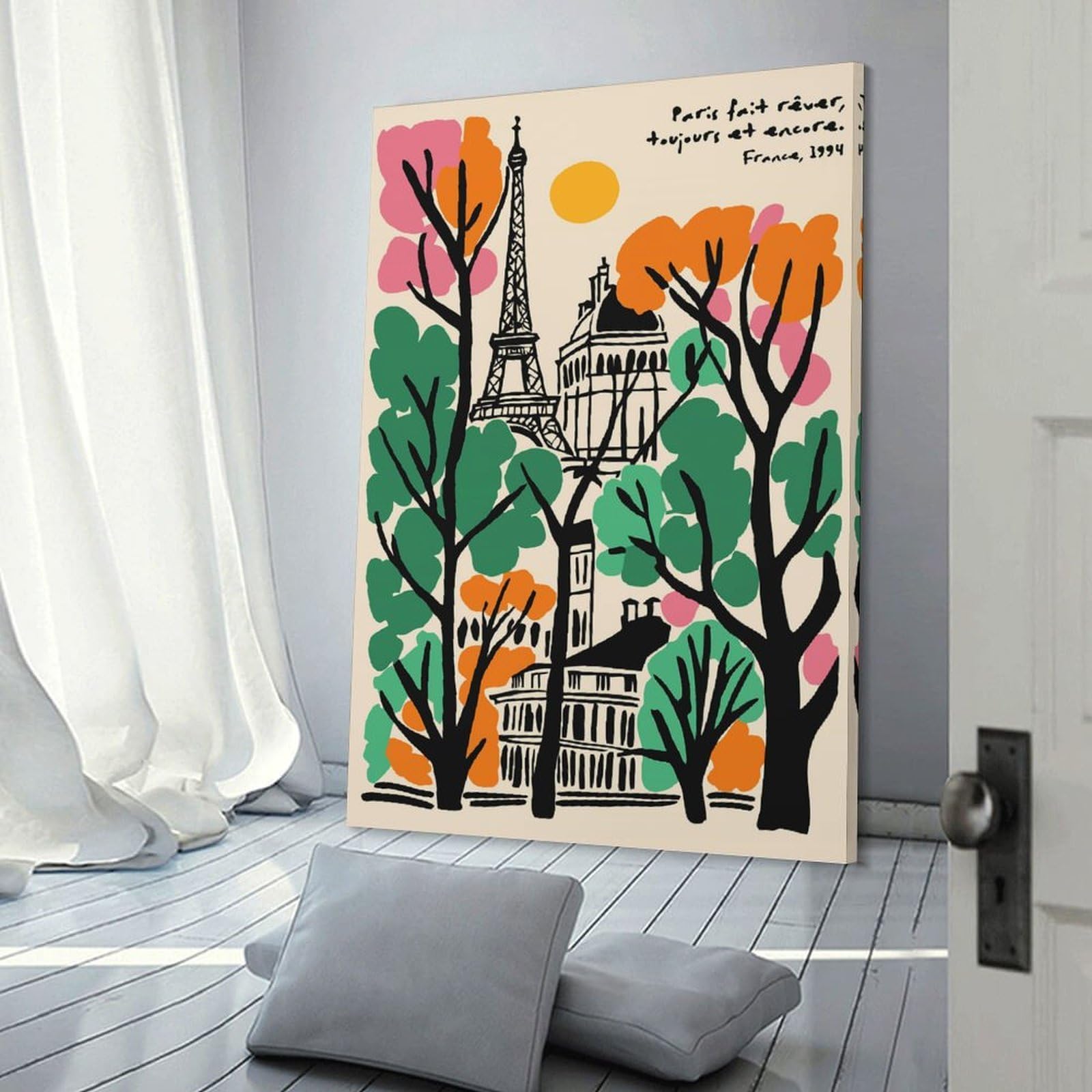 Paris Cityscape with Eiffel Tower Home Decor Wall Art, 24x36inch(60x90cm), for Wall Displays, Bedrooms Or Room Updates, Ideal for Building A Coordinated Art Wall