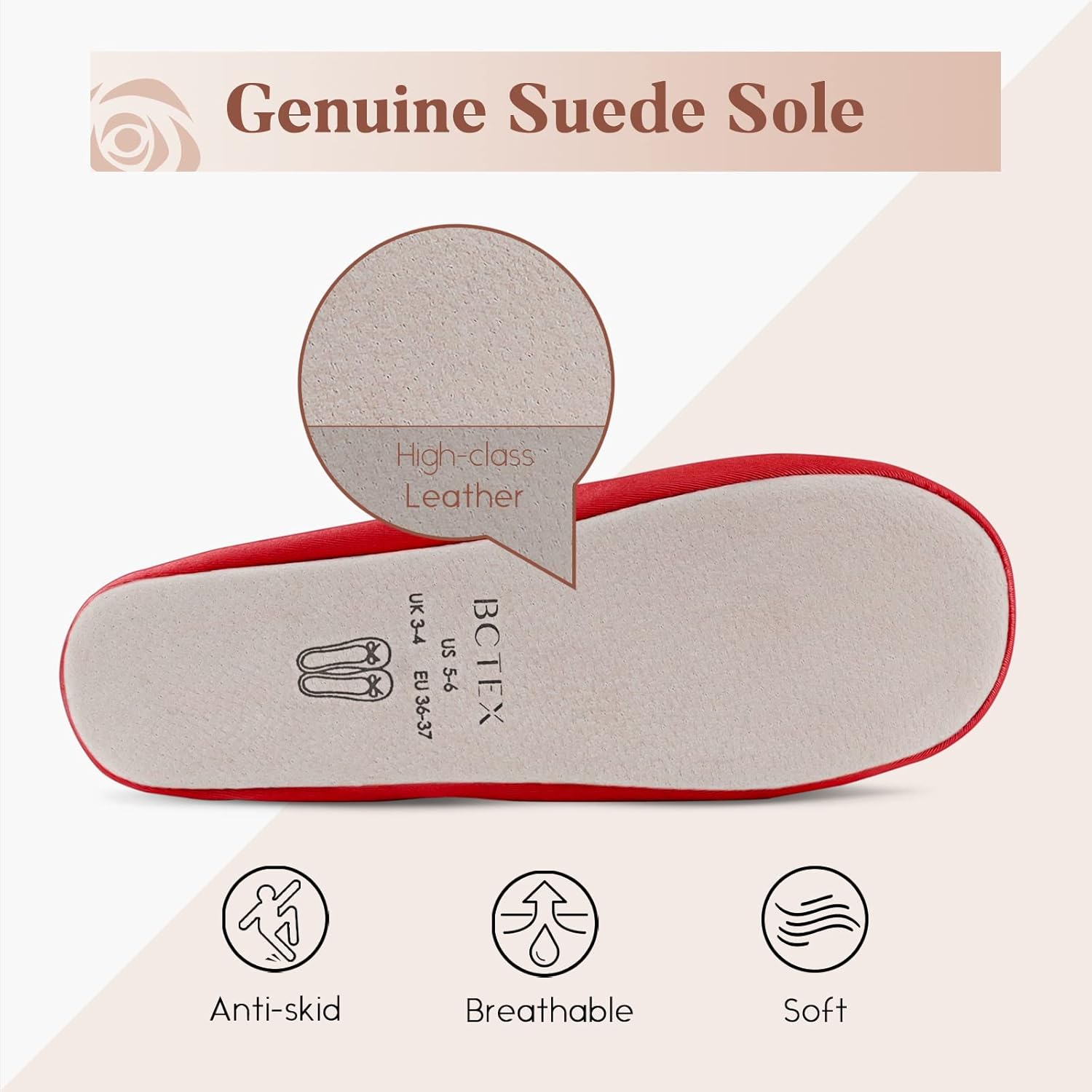 BCTEX COLL Women's Ballerina House Slippers with Bow, Ladies Satin Bedroom Slipper with Suede Sole Indoor - Image 4