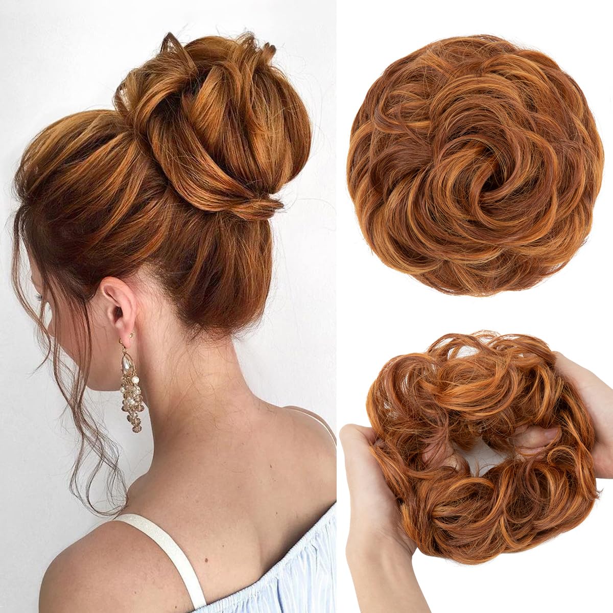 SARLA Messy Bun Hair Piece for Womens Synthetic Scrunchies Buns Extension Hairpieces Updo Pony Tail Tizian Red