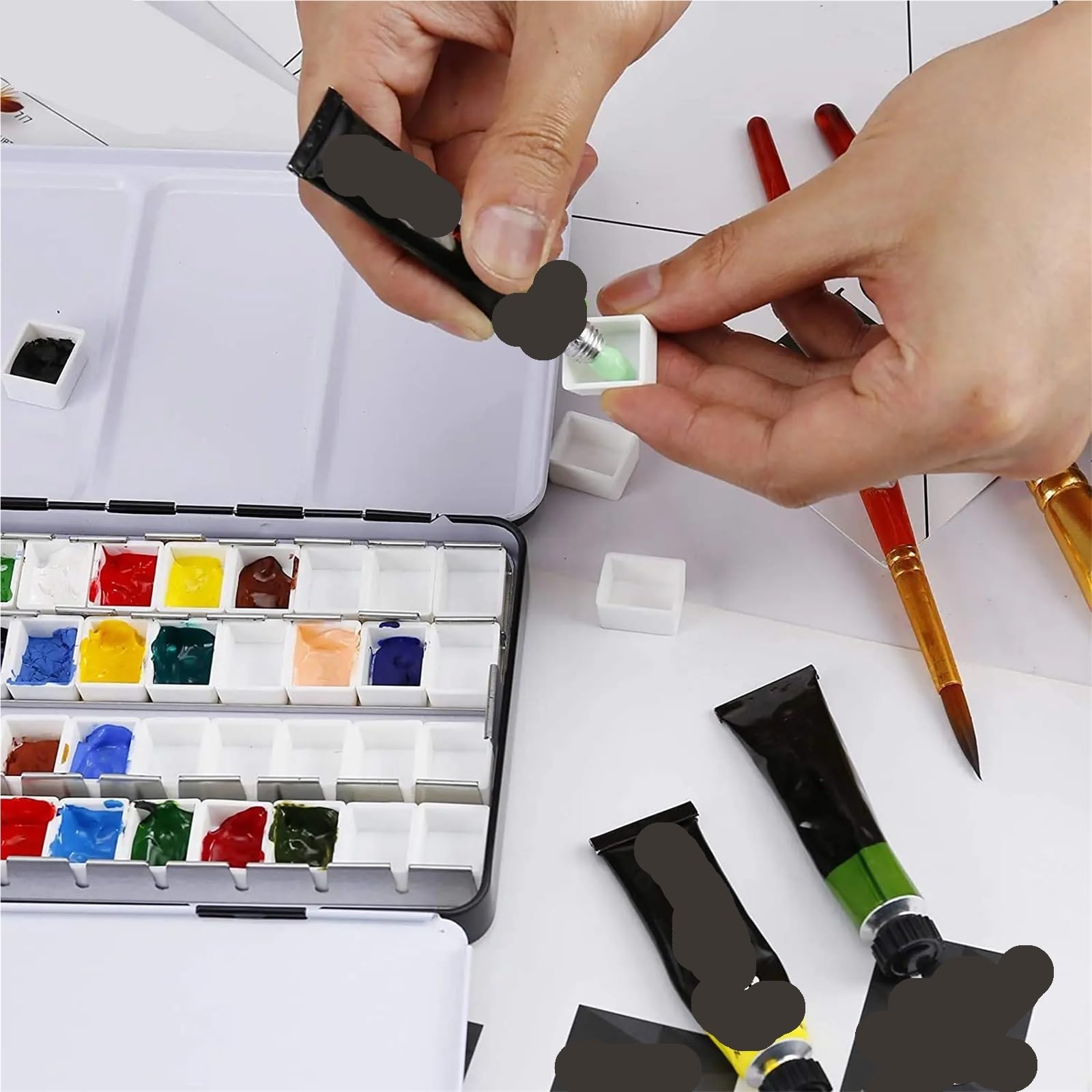 Boîte D'aquarelle en Métal avec Palette Pliable