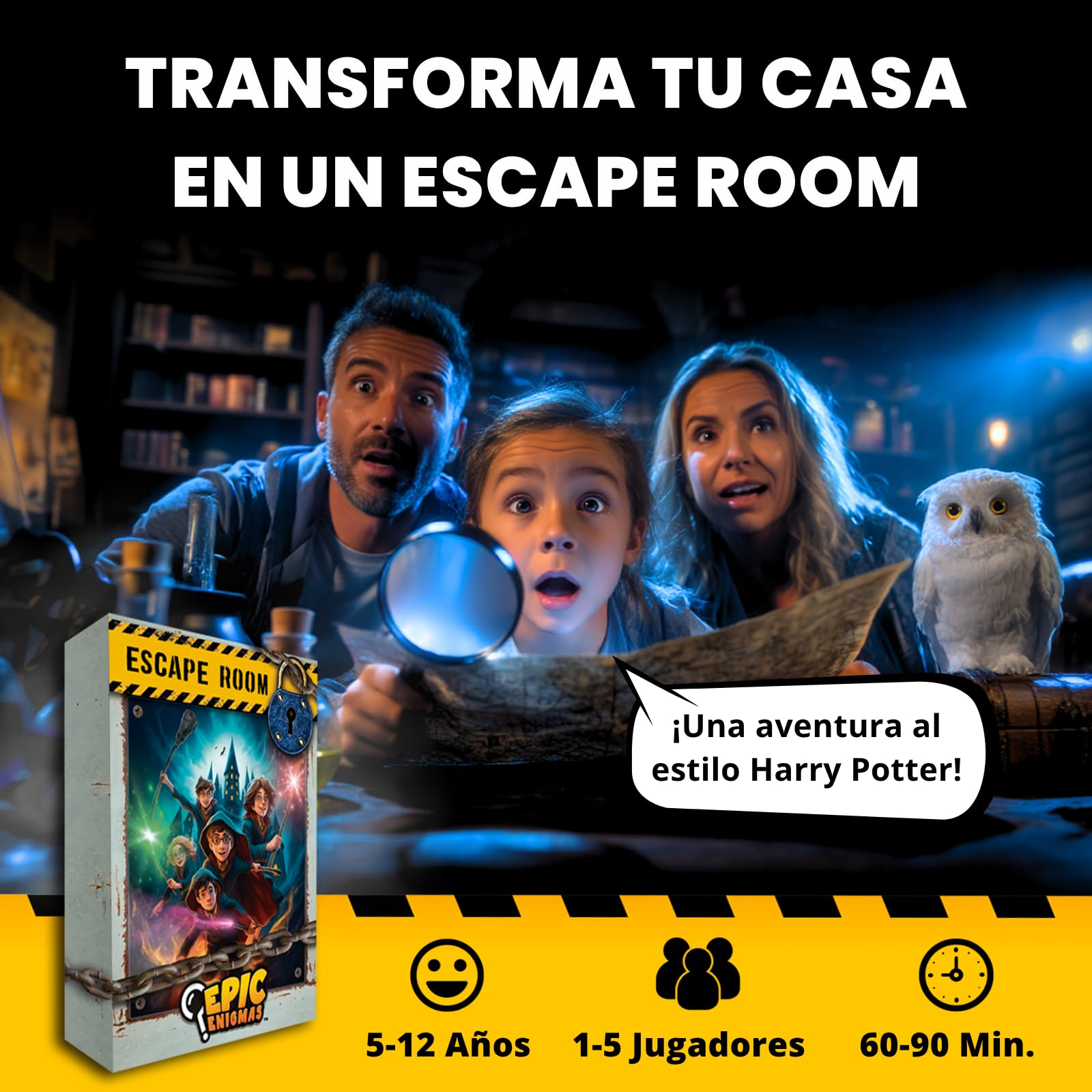 EPIC ENIGMAS | Escape Room Magia de Harry | 5 a 12 años | 5 Salas de Enigmas Emocionantes | Juego de Mesa Familiar Niños | 1-5 Jugadores