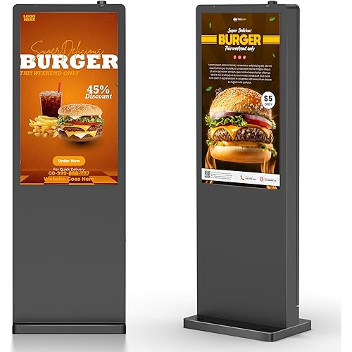 43 Inch Outdoor Digital Signage, Floor Standing Kiosk IP65 Waterproof Display with WiFi HDMI/USB Input, 4500nits High Brightness Commercial Totem for Retail Stores, Subway, Restaurants