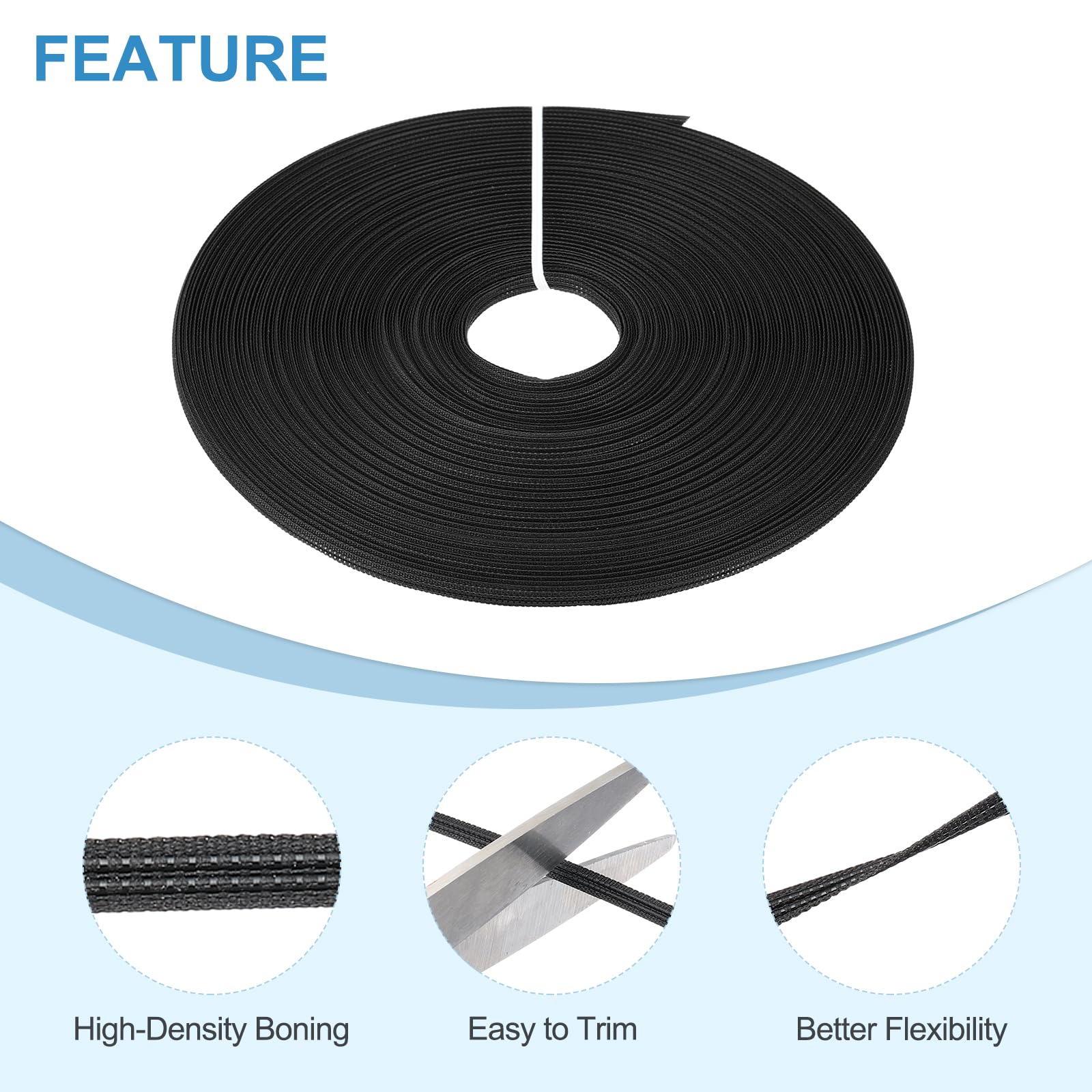 PATIKIL 4mm x 25 Yards Boning for Sewing, Polyester Low-Density Boning for Handmade Dolls Hats Handbags Wedding Dresses, Black - Image 3