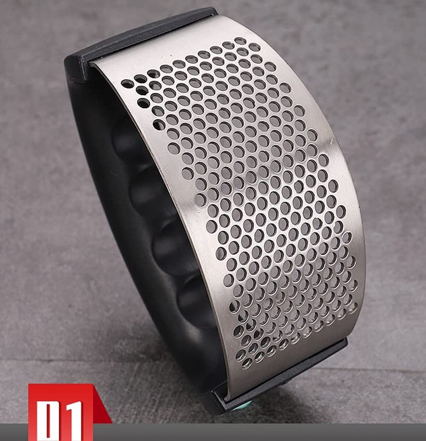 Garlic Press Rocker, Stainless Steel Garlic Mincer Crusher Professional Kitchen Gadgets Garlic Chopper with Ergonomic Handle, Silicone Garlic Peeler