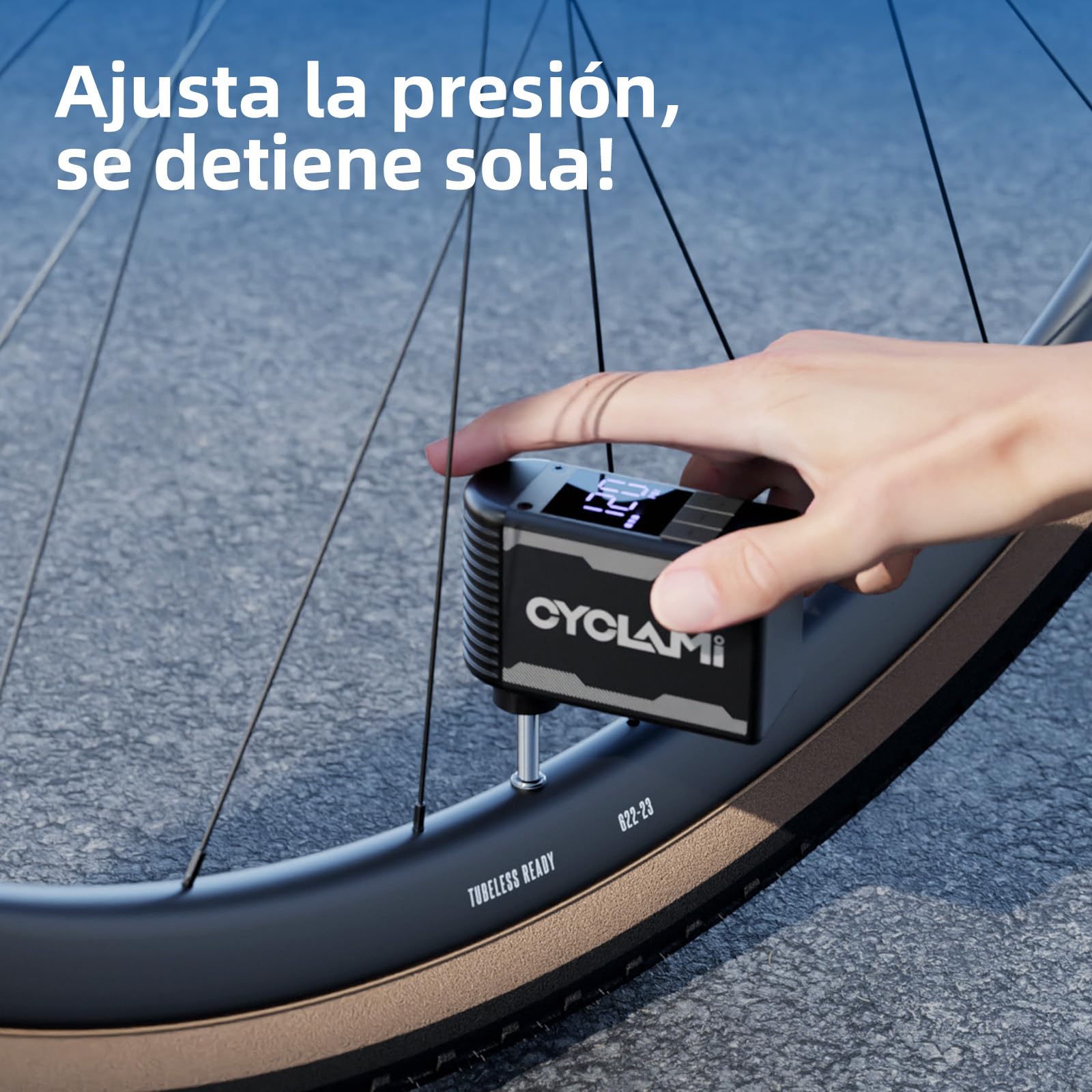 A2S Bomba de Bicicleta 120PSI Mini Eléctrico de la Bicicleta con Manómetro Digital Bomba Portátil Parada Automática con Válvulas Presta y Schrader para Bicicletas de Carretera y de Montaña