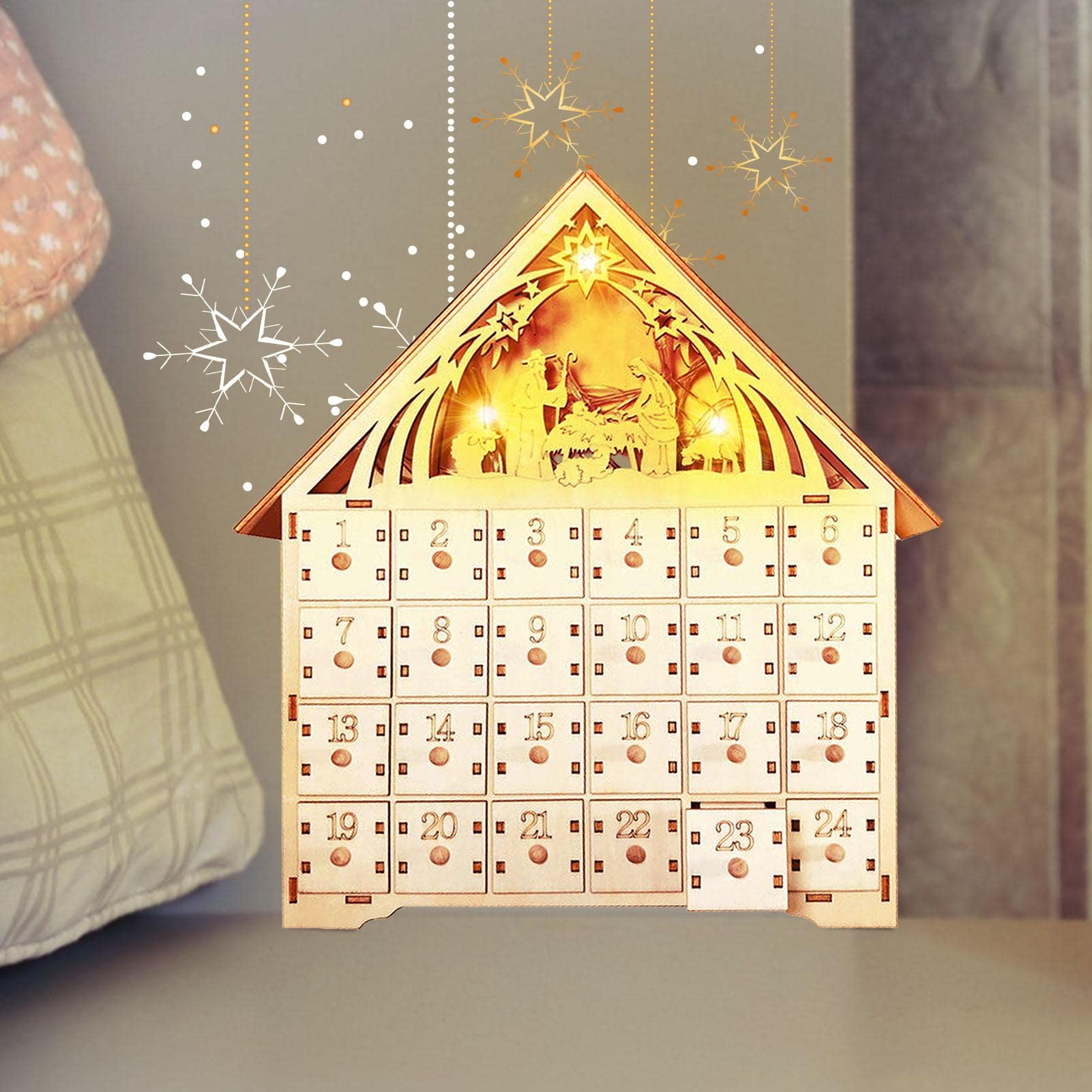 Amazon.co.jp: Ledアドベントカレンダー、クリスマス木製アドベント