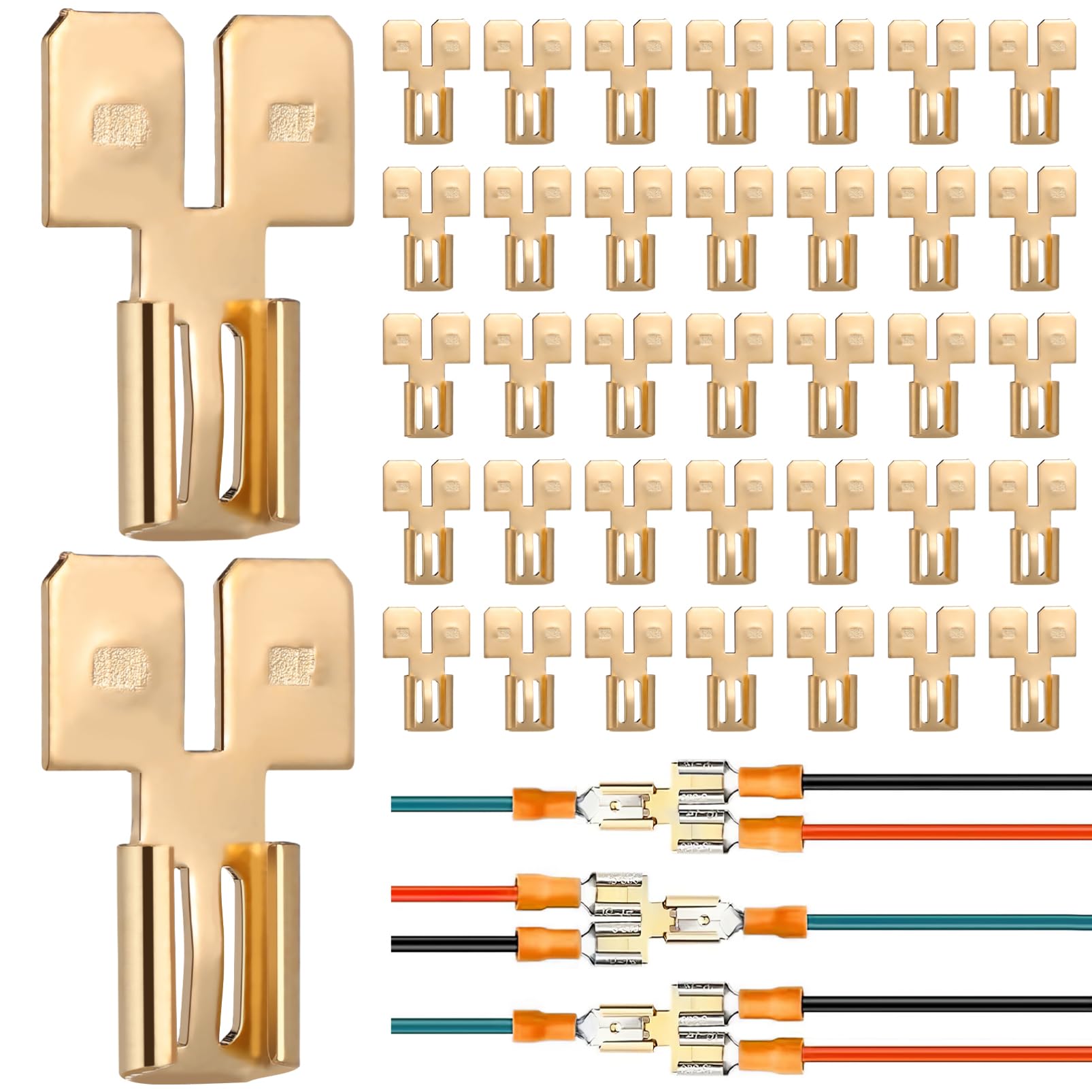 SOLUSTRE 50pcs Disconnect Terminals Quick Disconnect Adapters Connector Electric Wire Terminals Double Male Spade Terminal