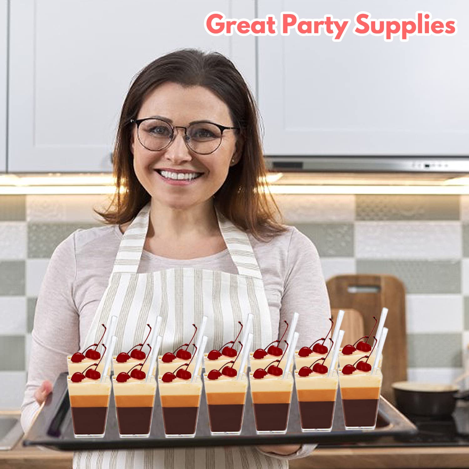 Buy 50 Pack Tall Square Clear Plastic Dessert Cups,5.4 Oz Clear Plastic