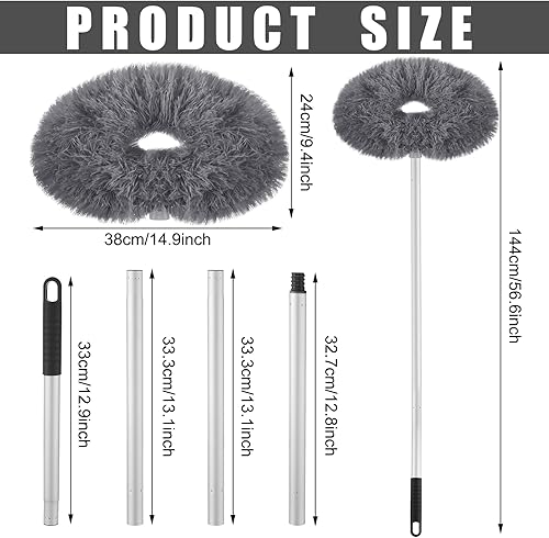 Miniatura 2 de Hoolerry Limpiador de ventilador de techo, herramienta de limpieza de hoja de microfibra reutilizable con poste de extensión, lavable, extensible,
