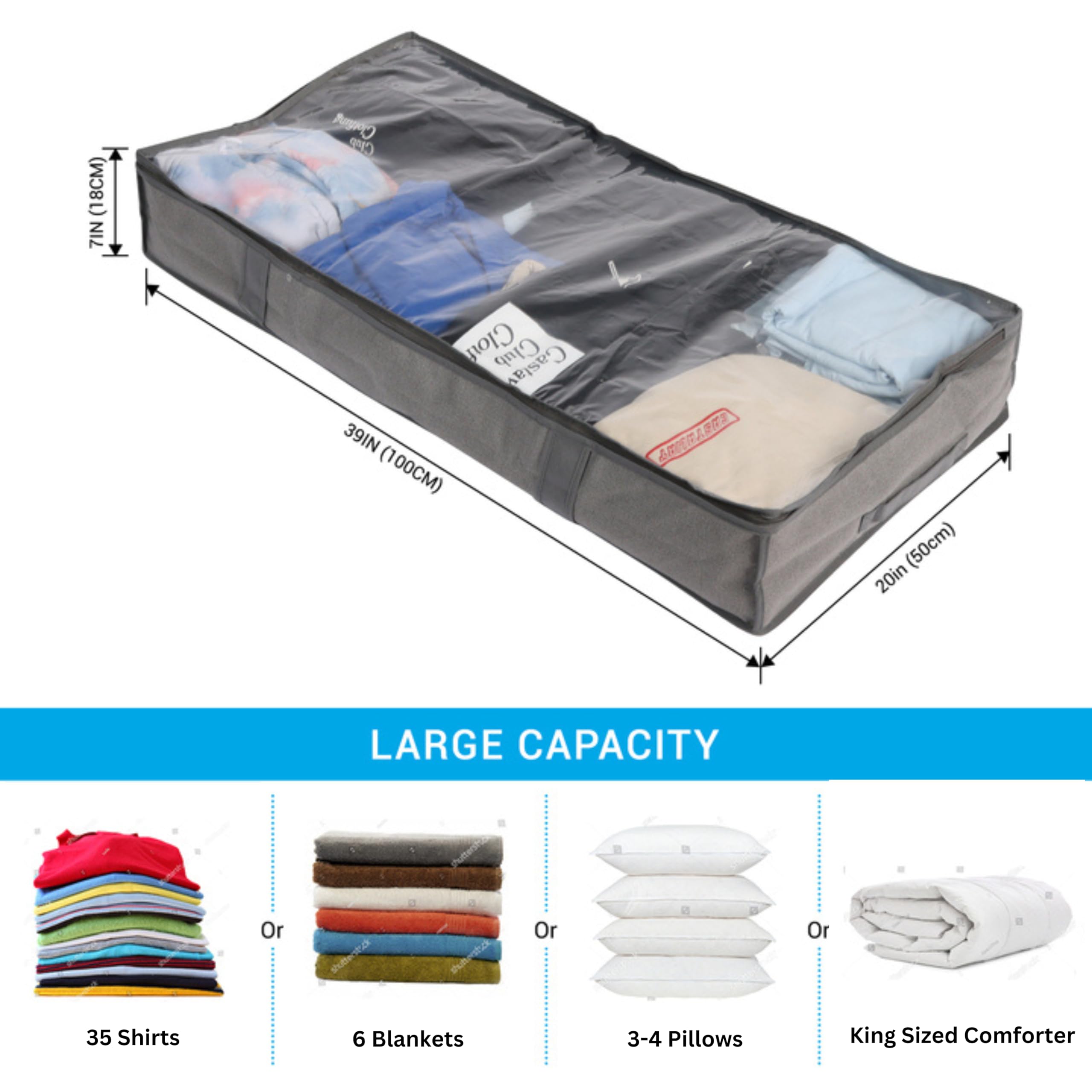 Mindful Design Under Bed Shoe Storage Organizer – Set of 2 Large Containers, Each Fit 12 Pairs of Shoes – Strong Zipper & Handles – Underbed Organizers for Kids & Adults