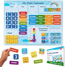 Simply magic 58 PCS Kids Calendar - My First Daily Magnetic Calendar with Weather and Feelings, Days of the Week, All About Today Board – Preschool Learning Chart for Wall or Fridge, Circle Time